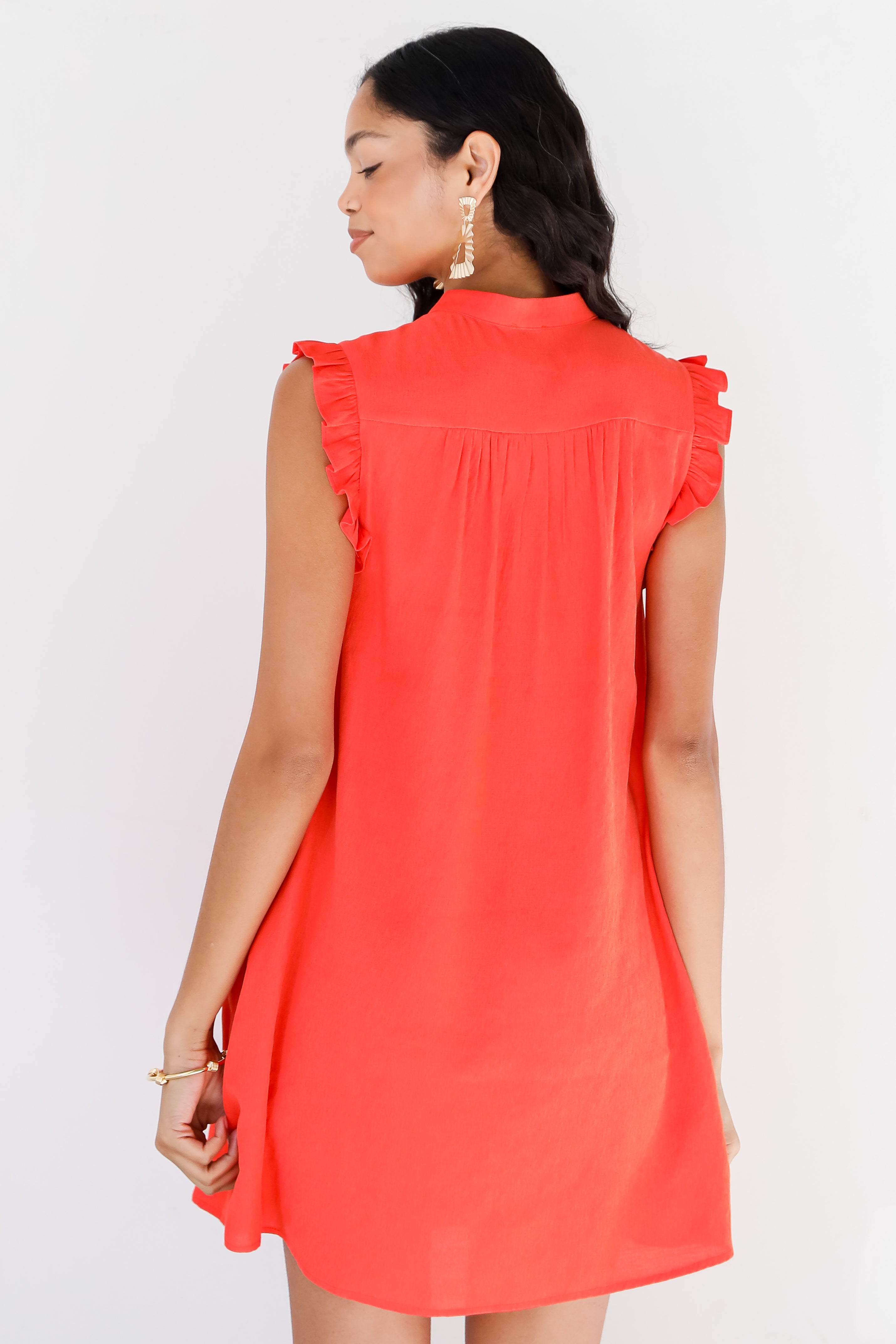 red Ruffle Mini Dress back view