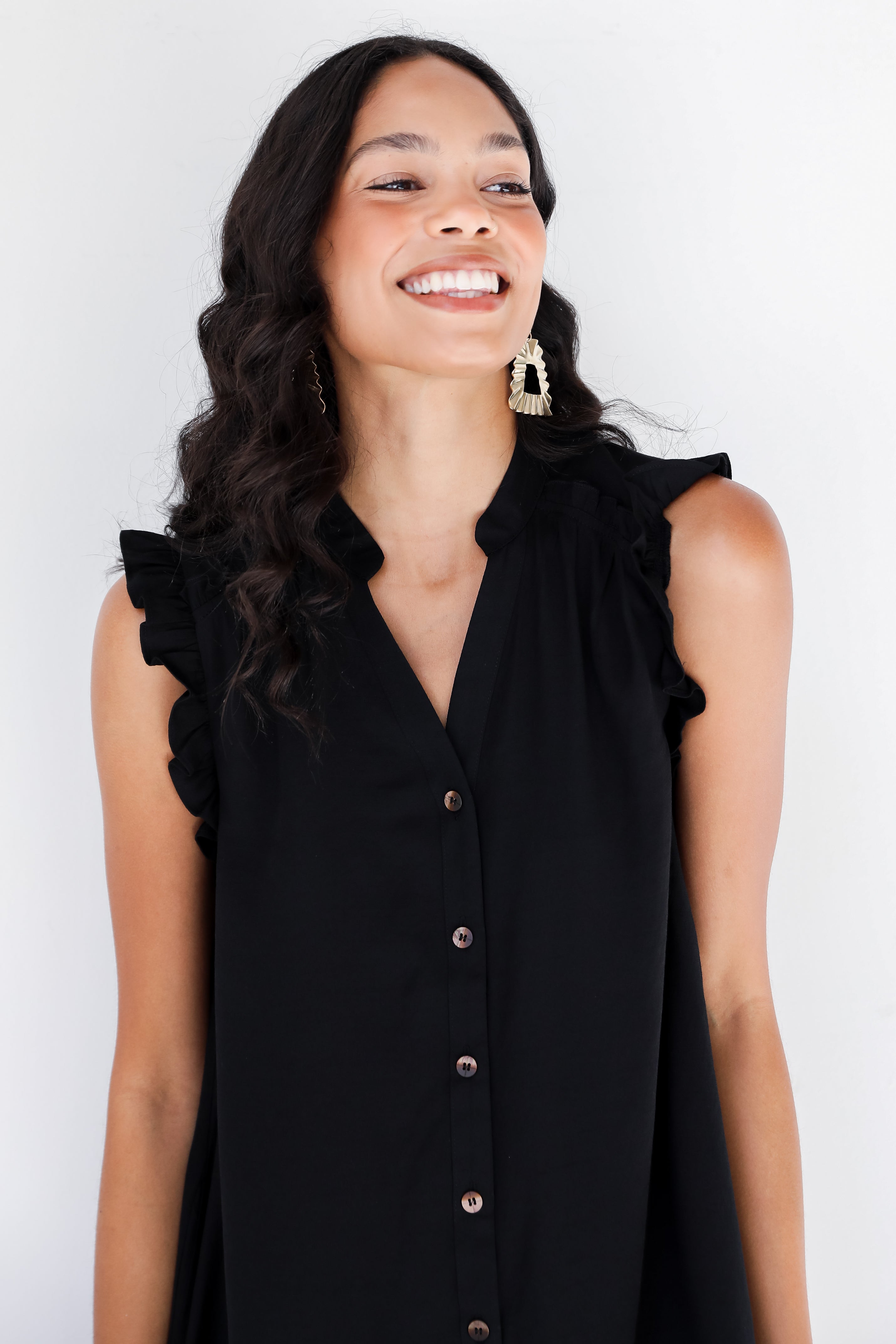 black Ruffle Mini Dress close up