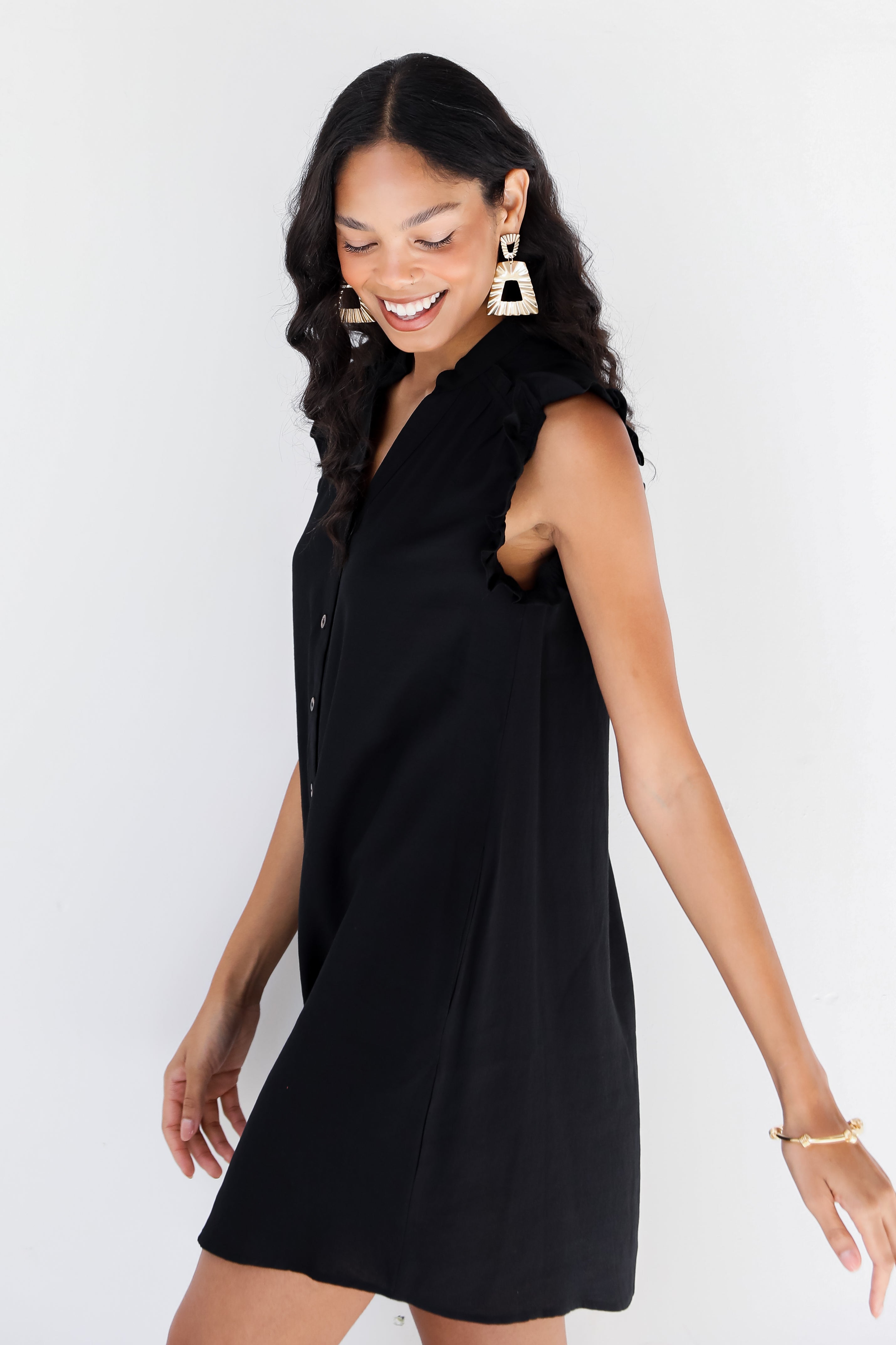 black Ruffle Mini Dress side view