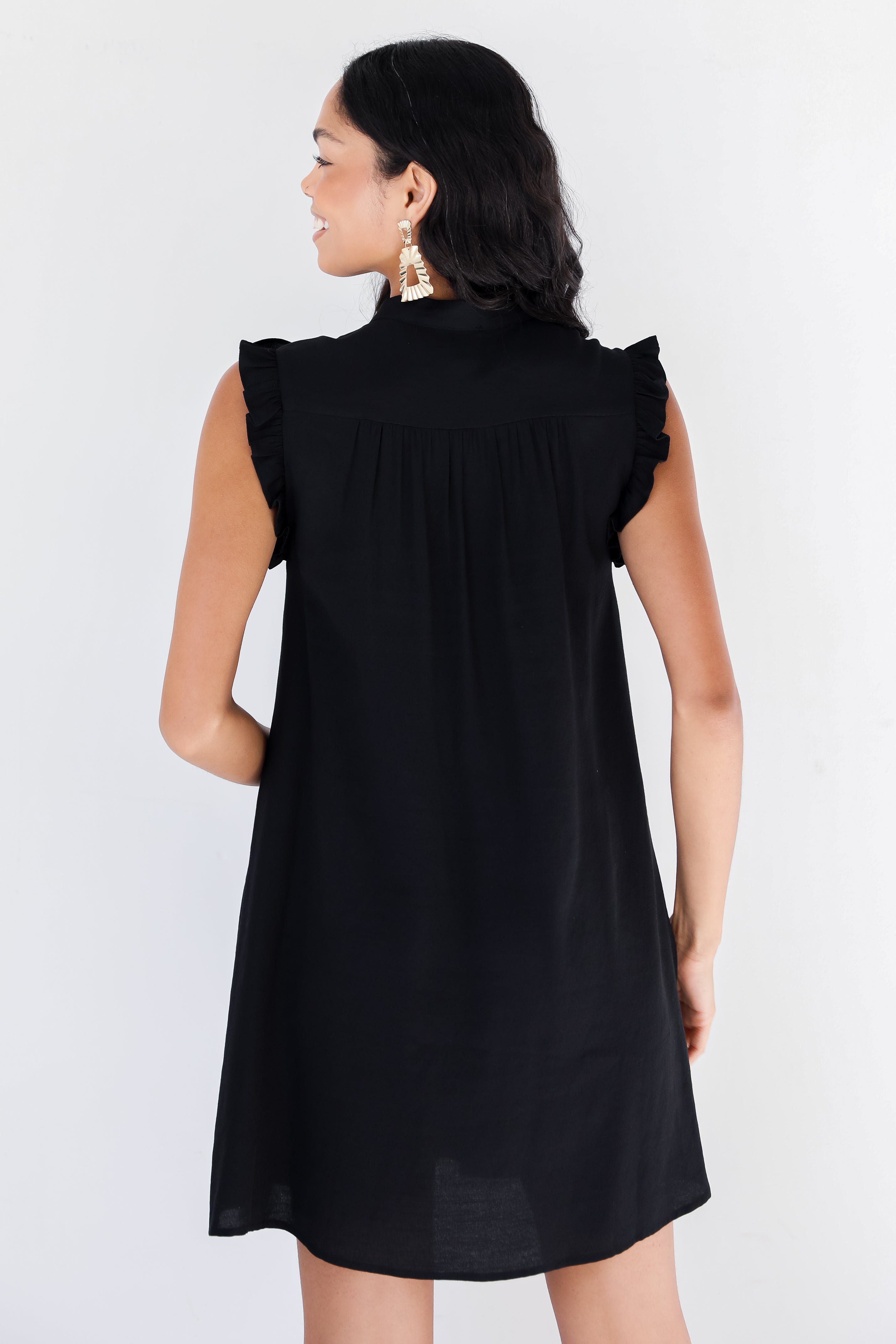 black Ruffle Mini Dress back view