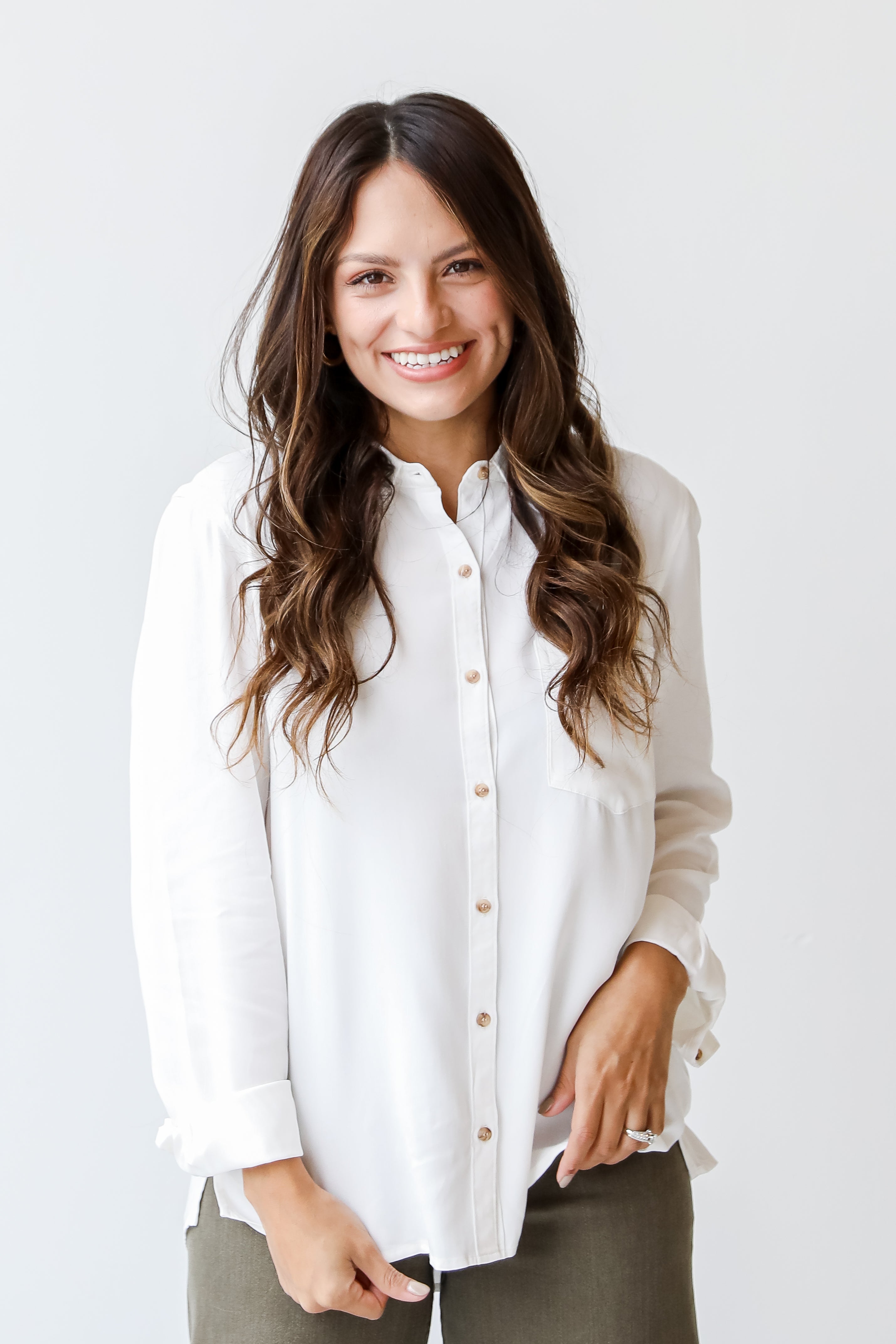 white Button-Up Blouse