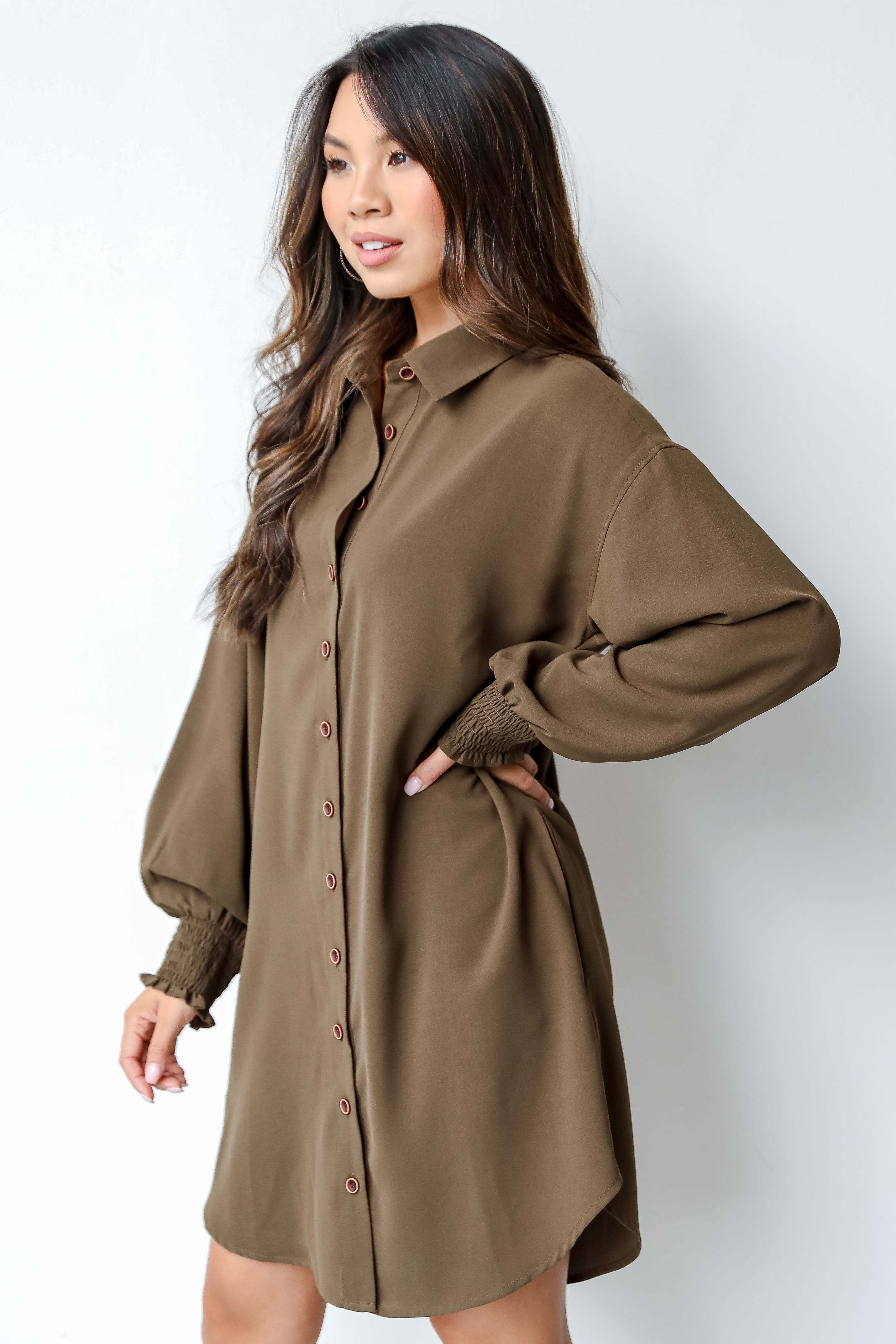 olive Shirt Dress side view