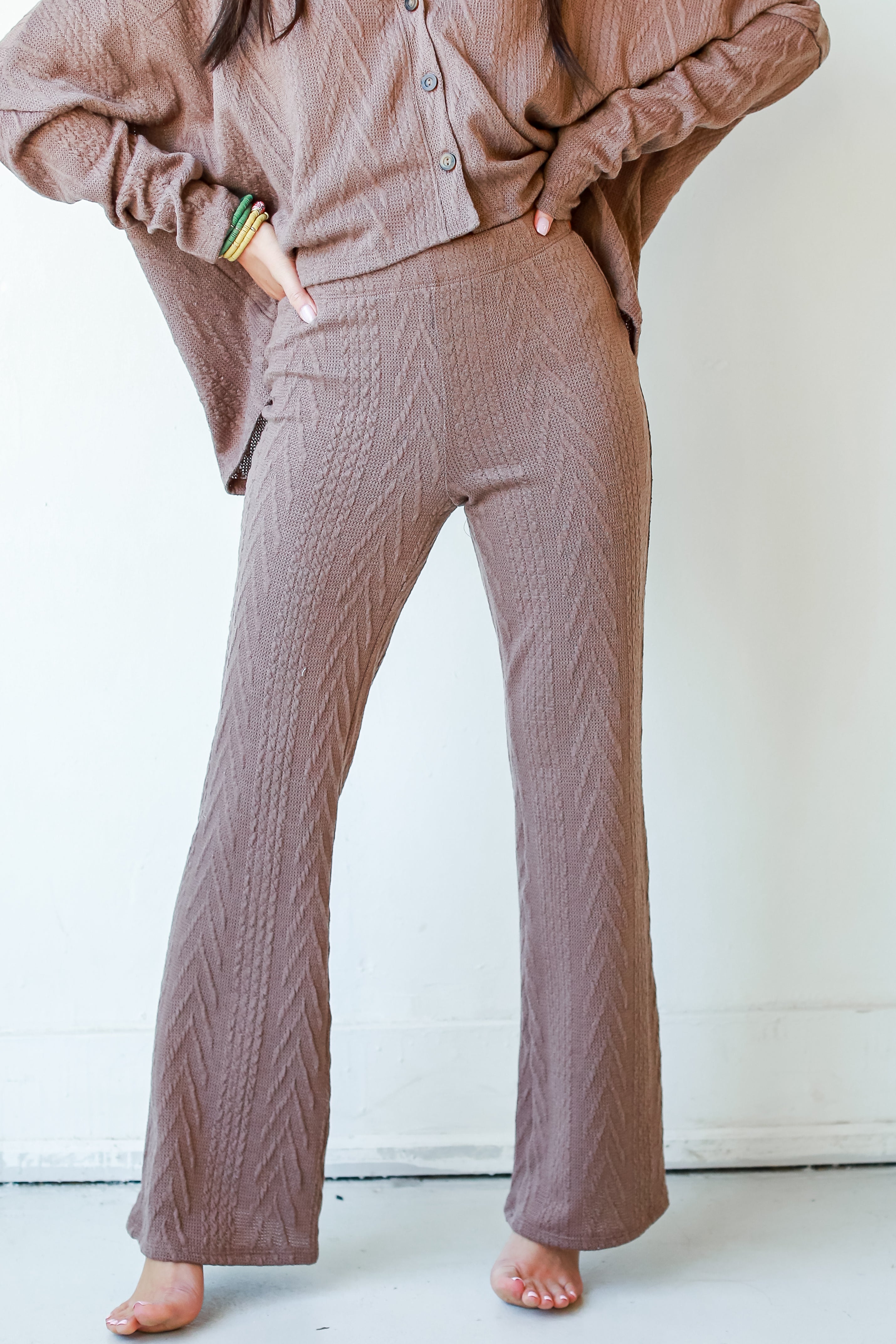 Cable Knit Lounge Pants in mocha