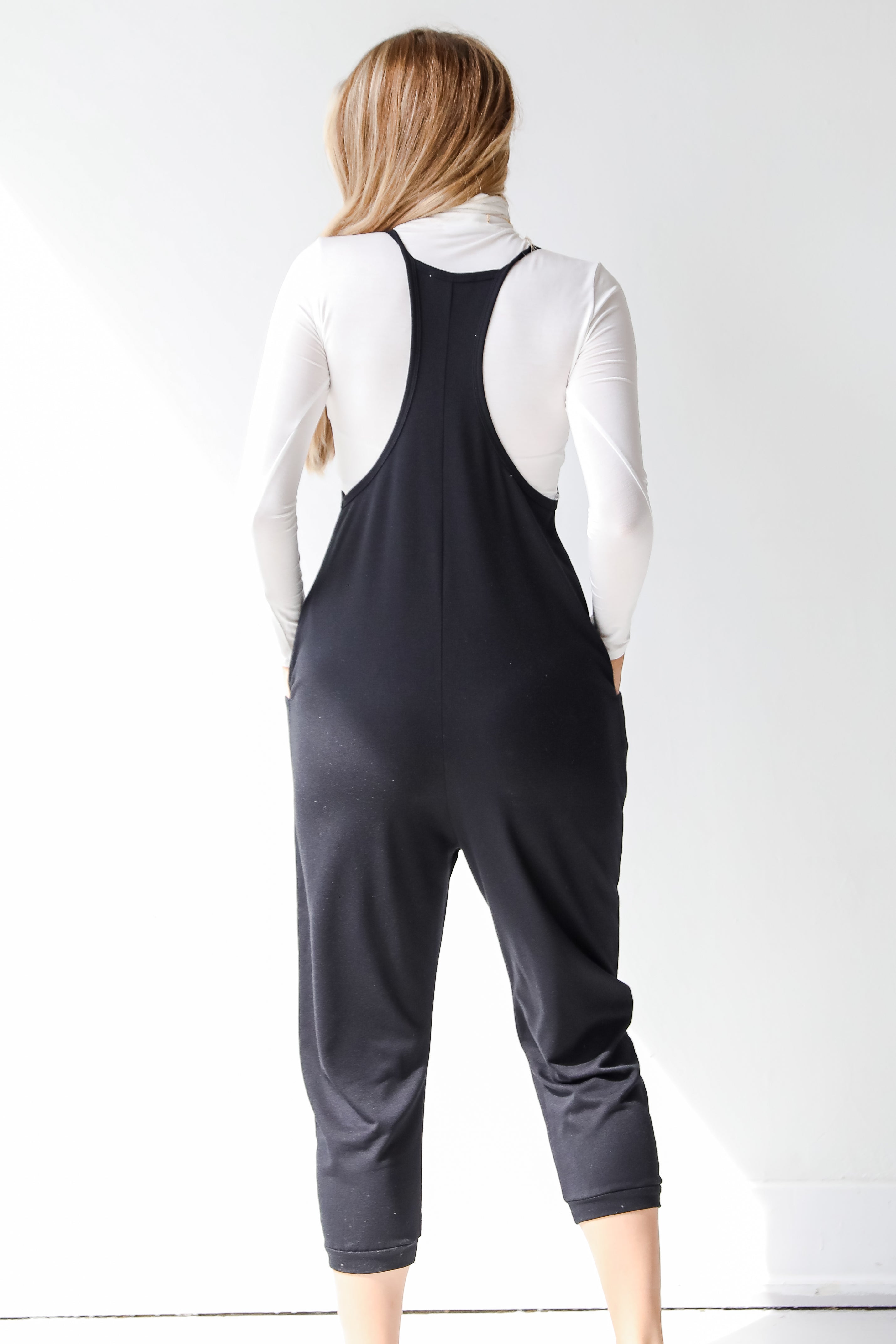 black casual jumpsuit back view