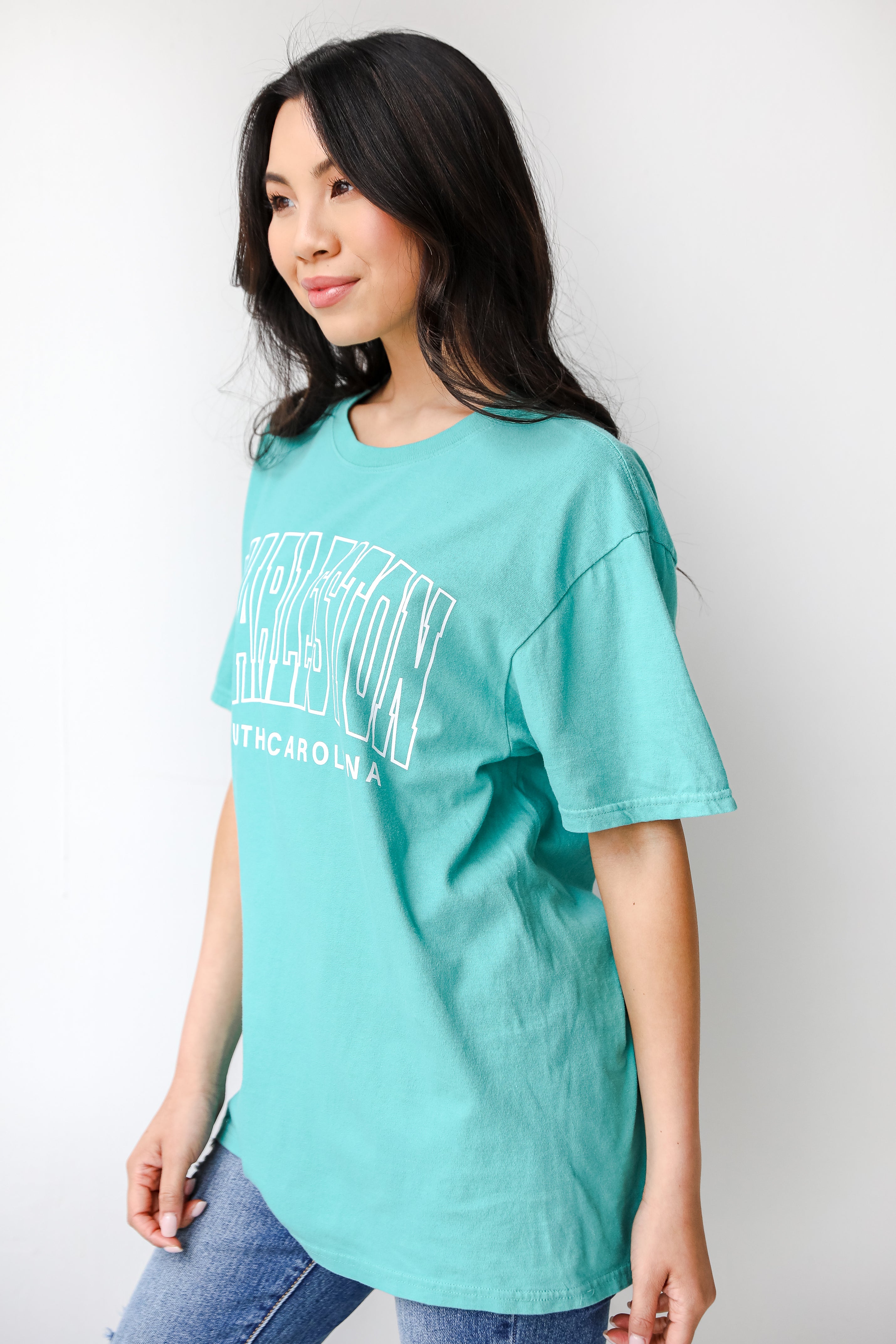 Teal Charleston South Carolina Tee side view