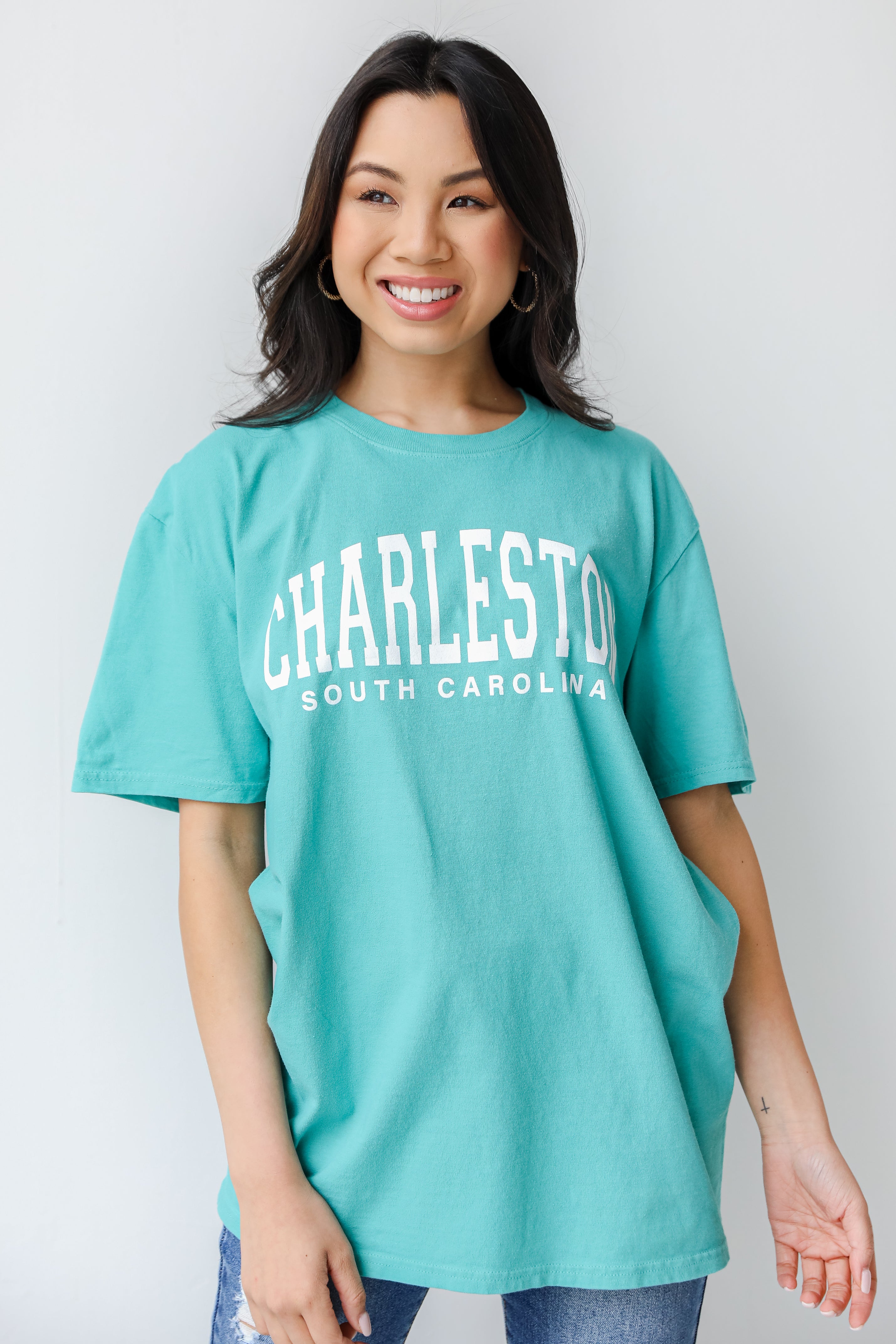 Teal Charleston Tee on model