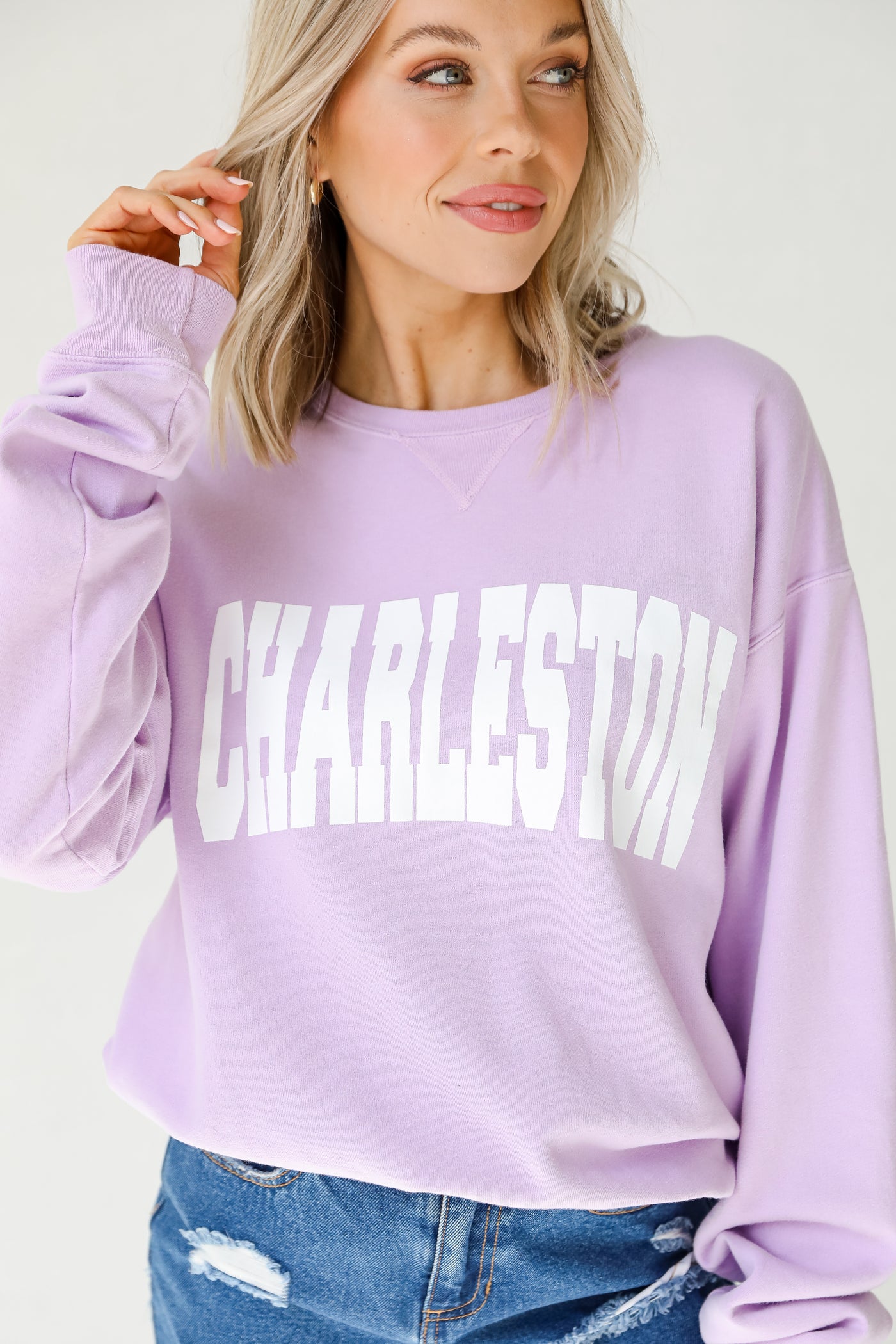Products Lavender Charleston Pullover on model