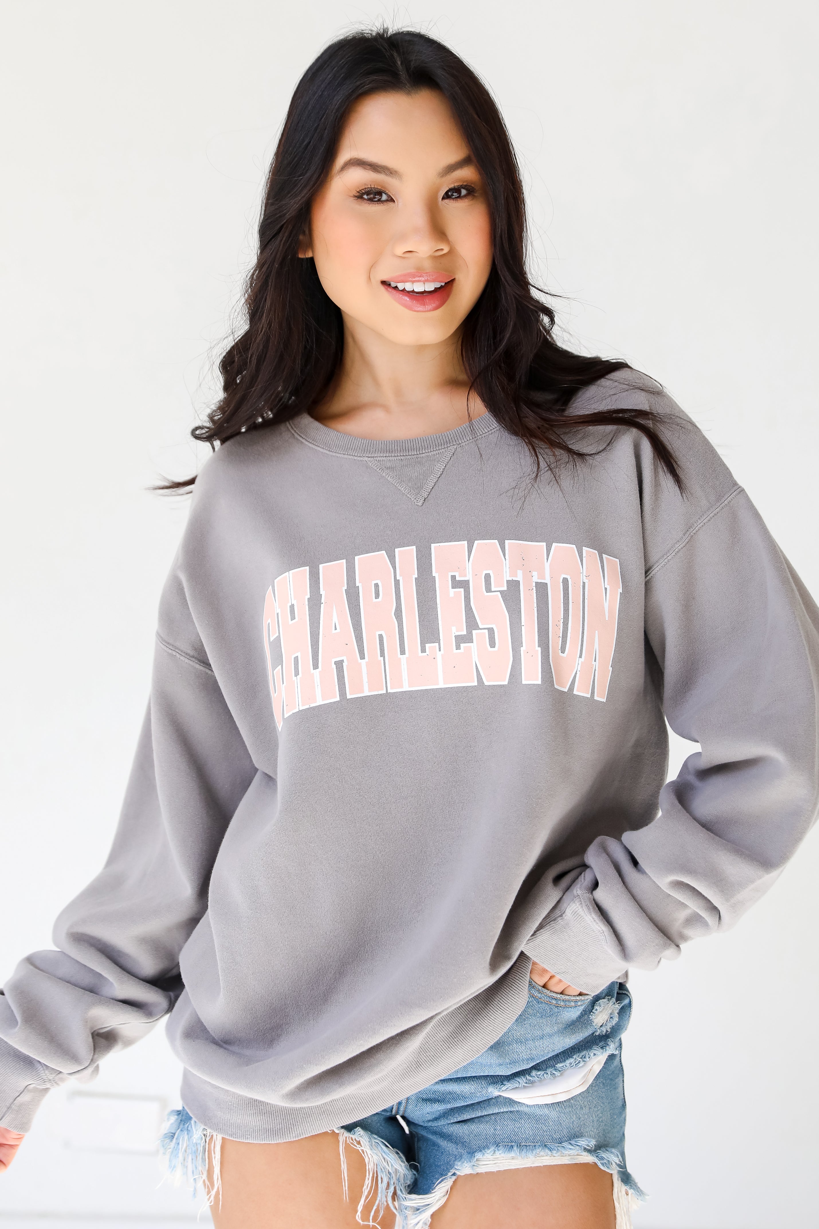 Grey Charleston Pullover. Graphic Sweatshirt. Charleston Comfy Oversized Sweatshirt.