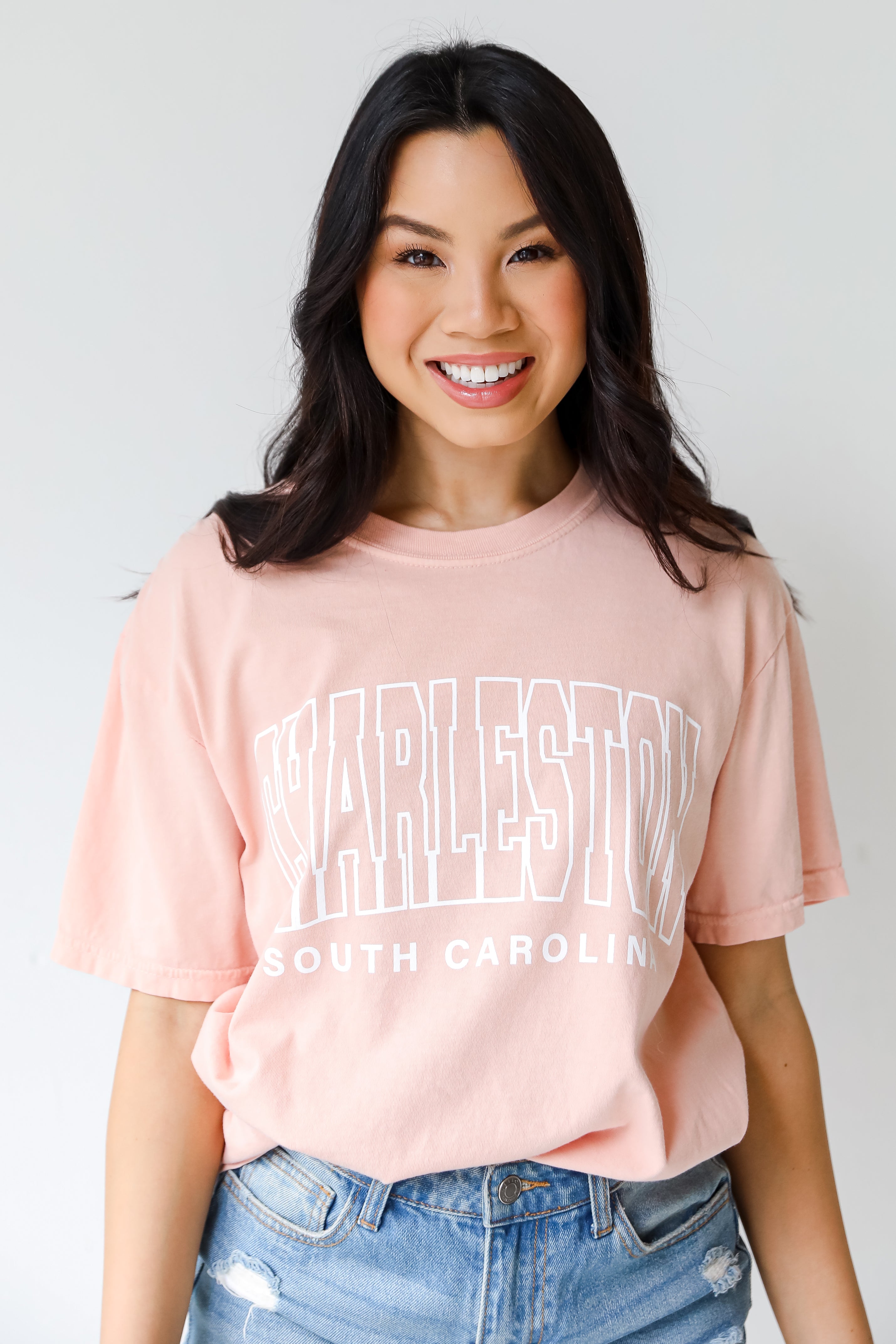 Peach Charleston South Carolina Block Letter Tee front view