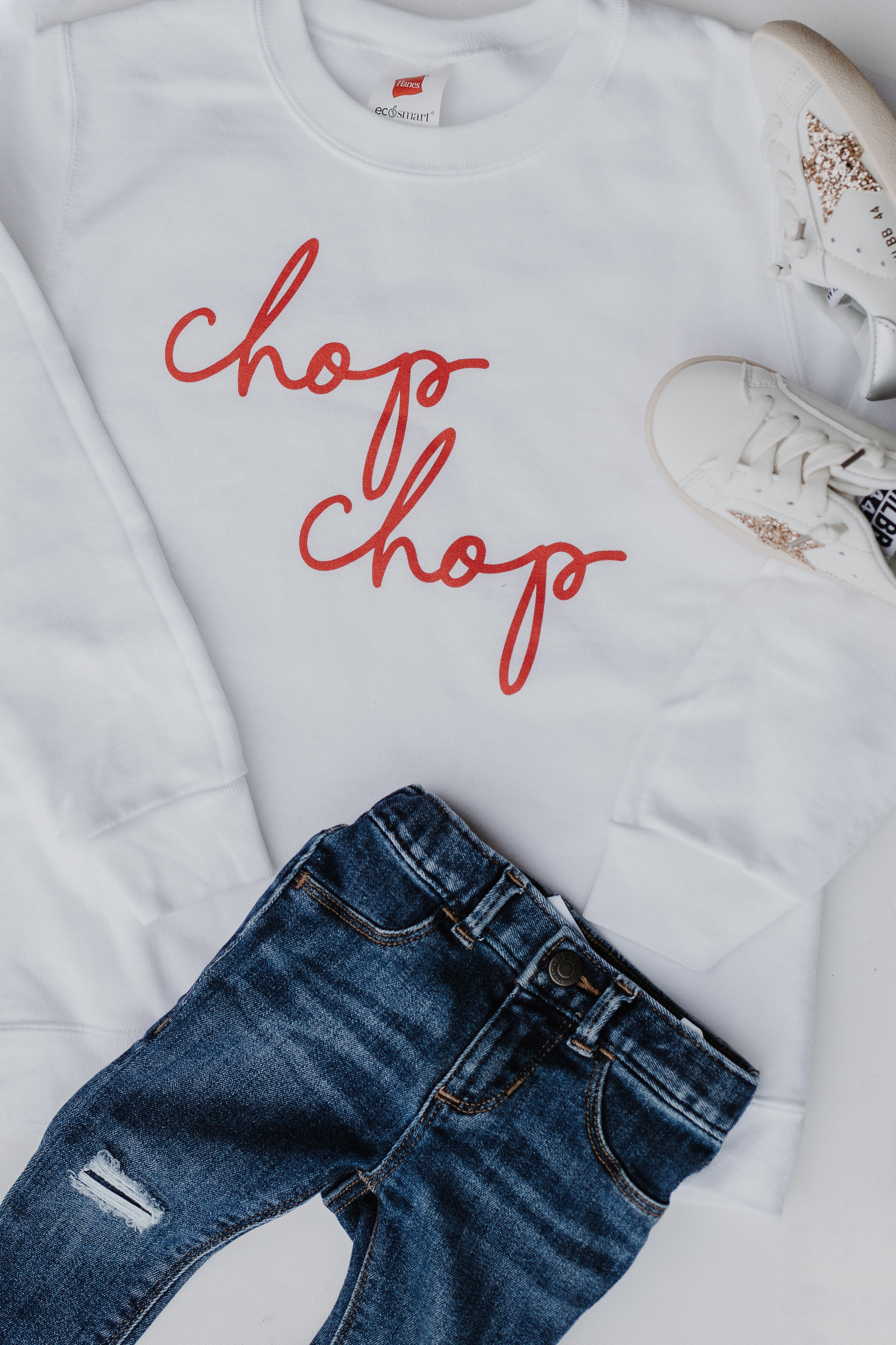 Youth Chop Chop Script Pullover flat lay