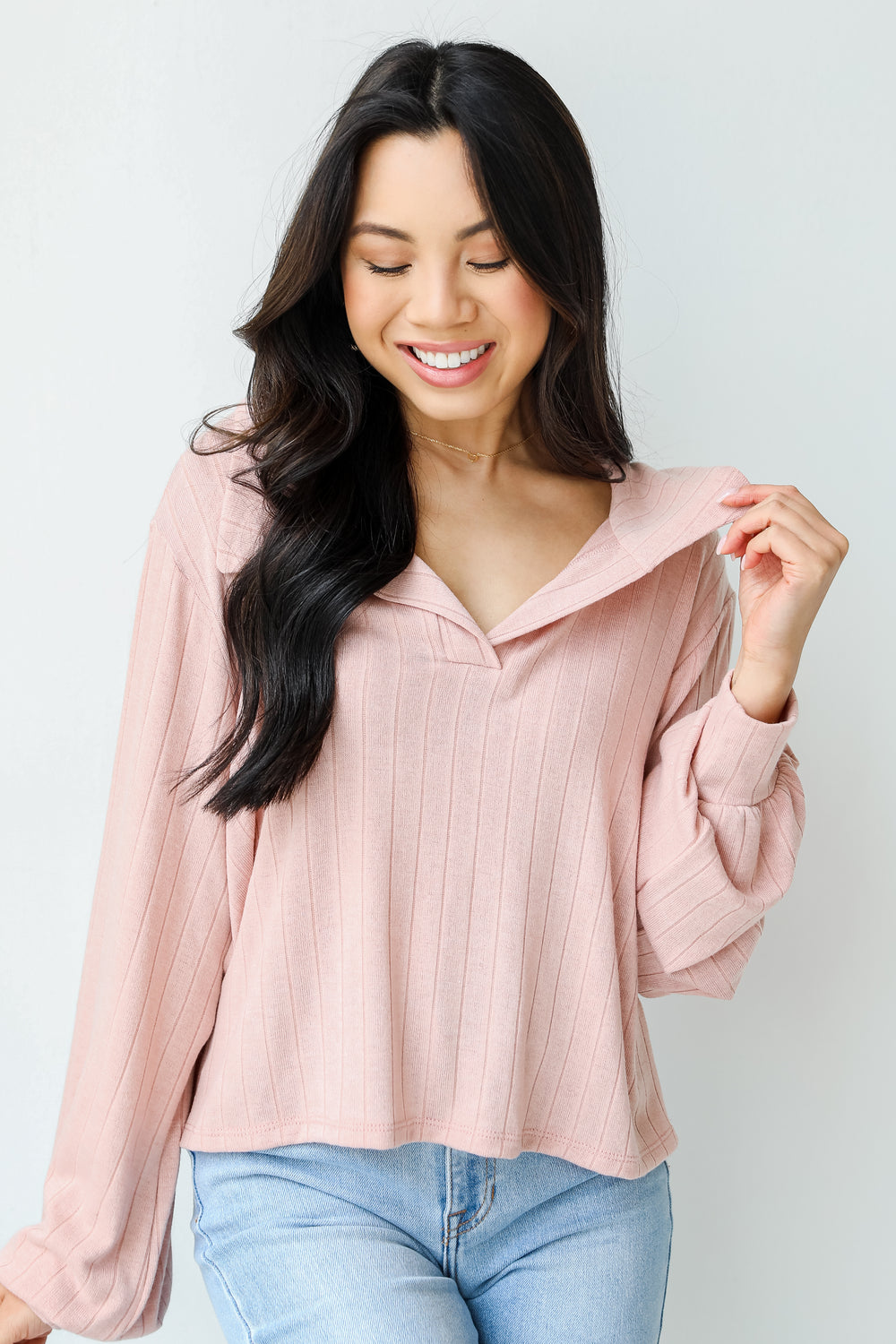 Collared Knit Top in blush