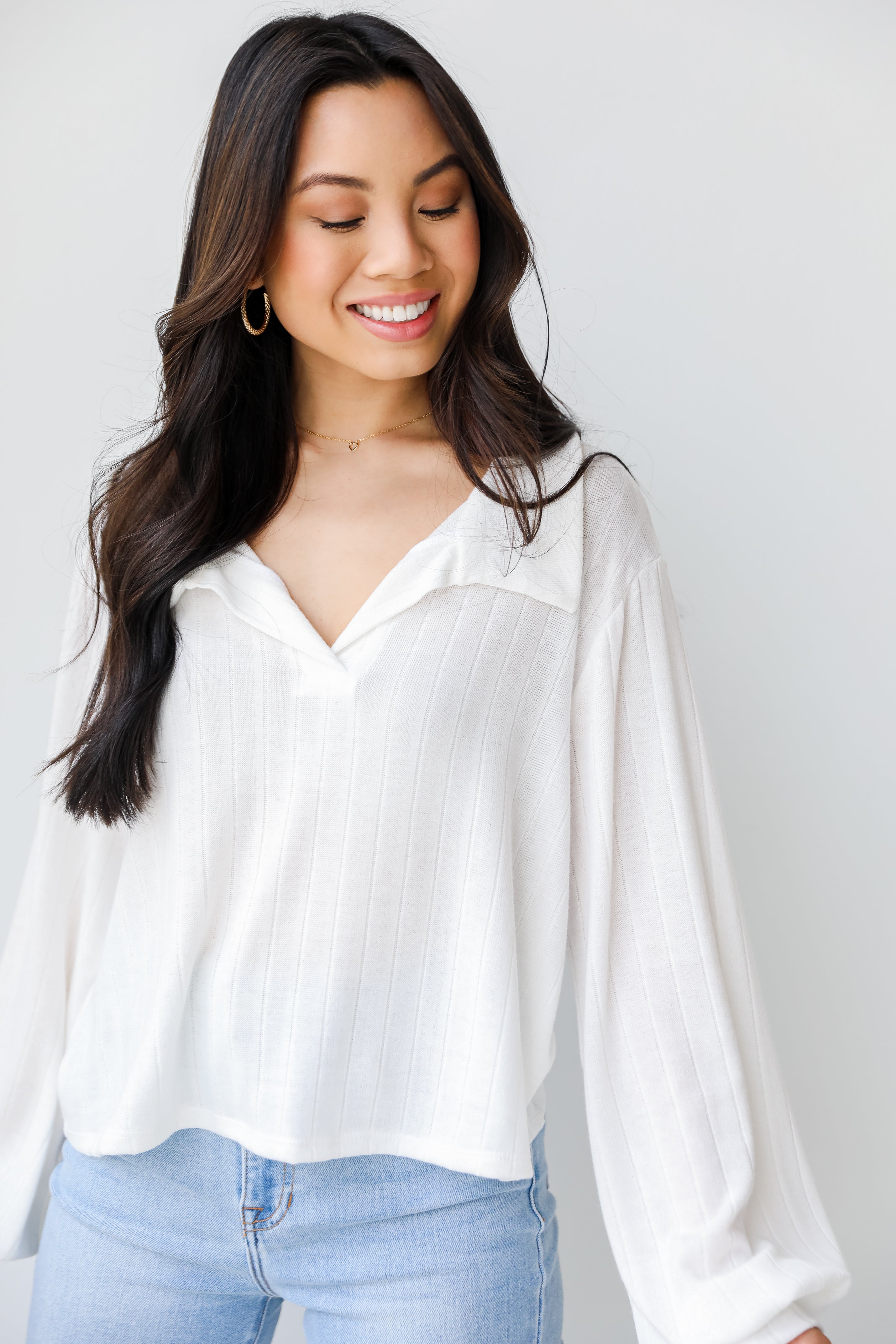 Collared Knit Top in white