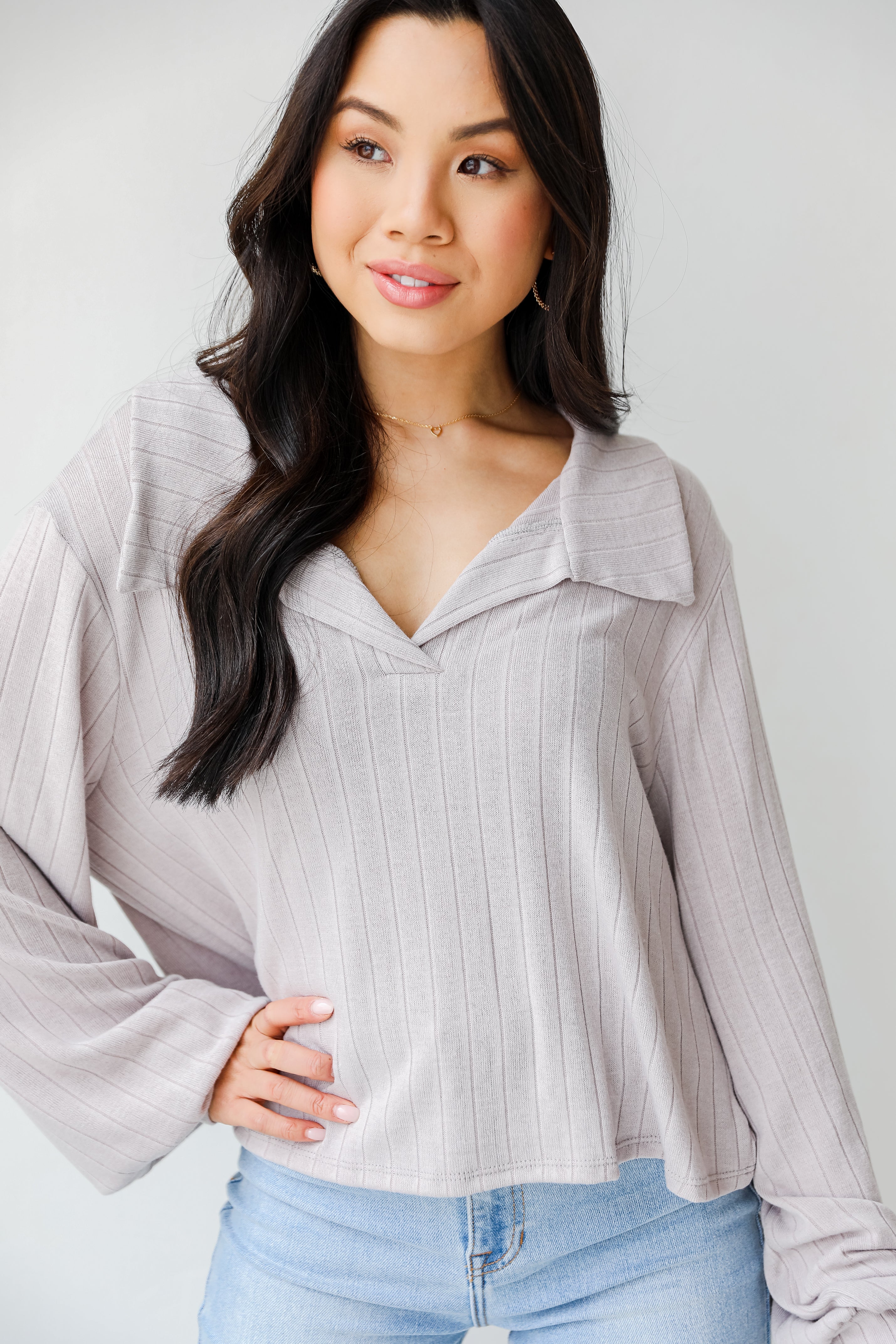 Collared Knit Top in grey