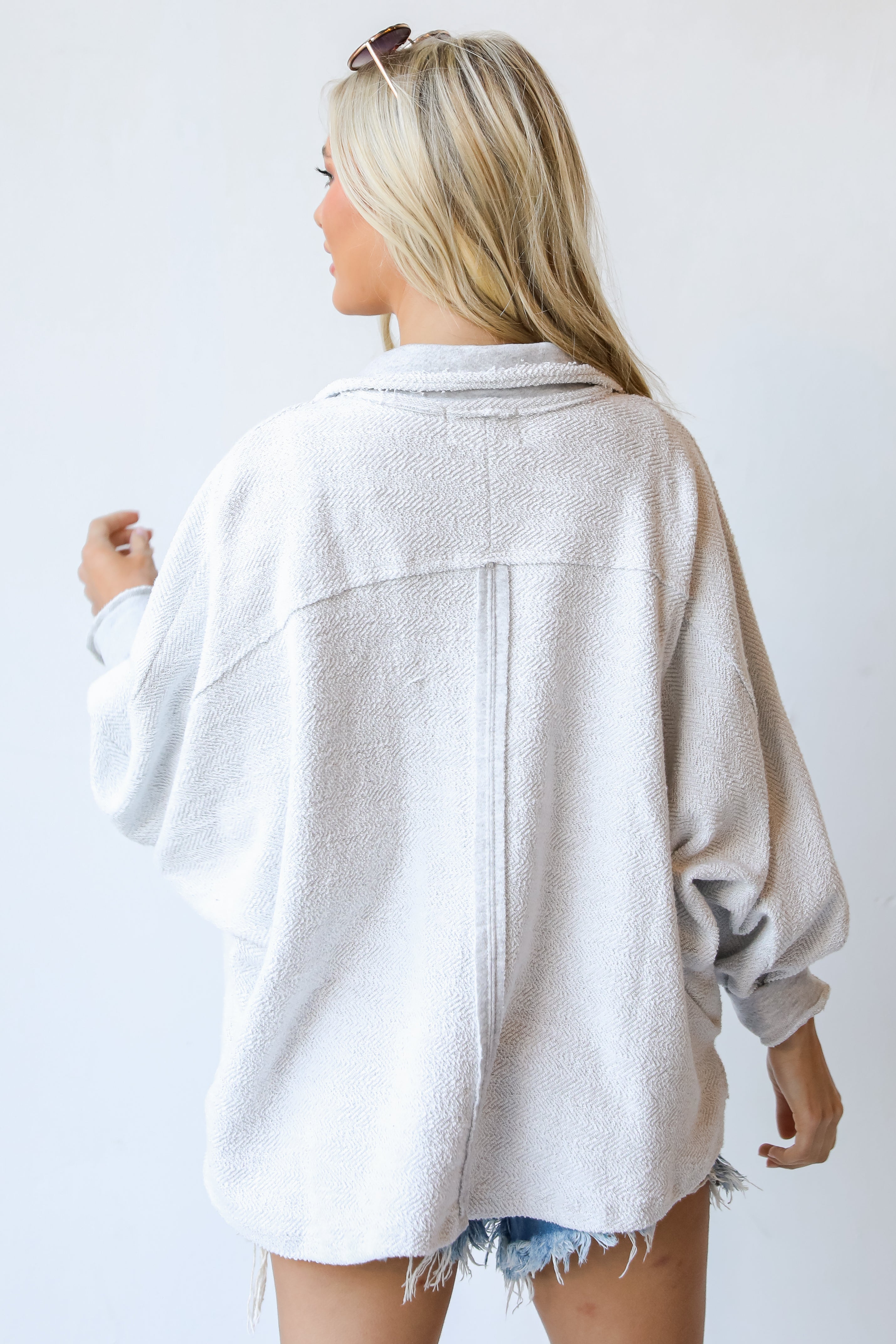 grey Oversized Collared Top back view
