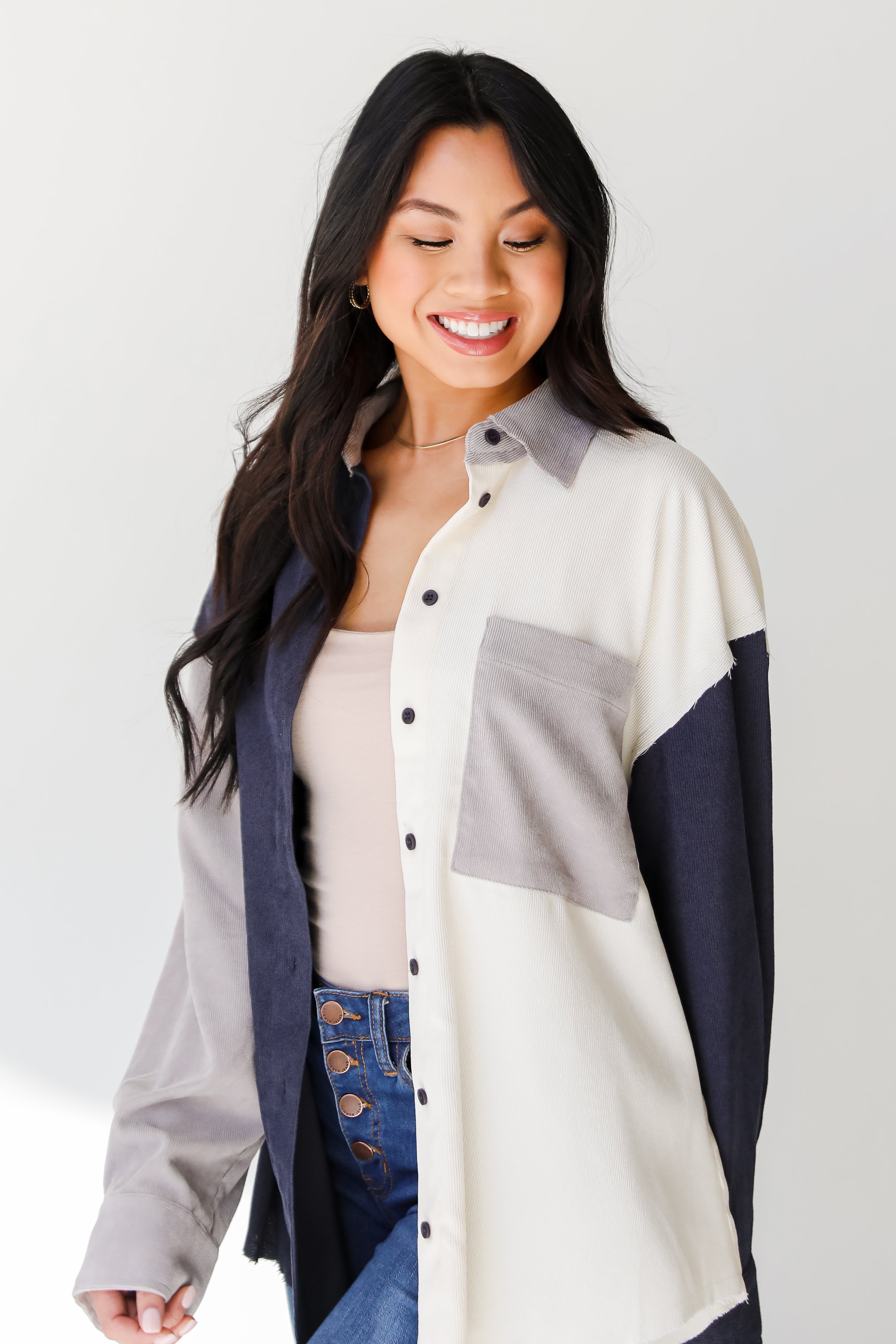 Corduroy Color Block Shacket side view