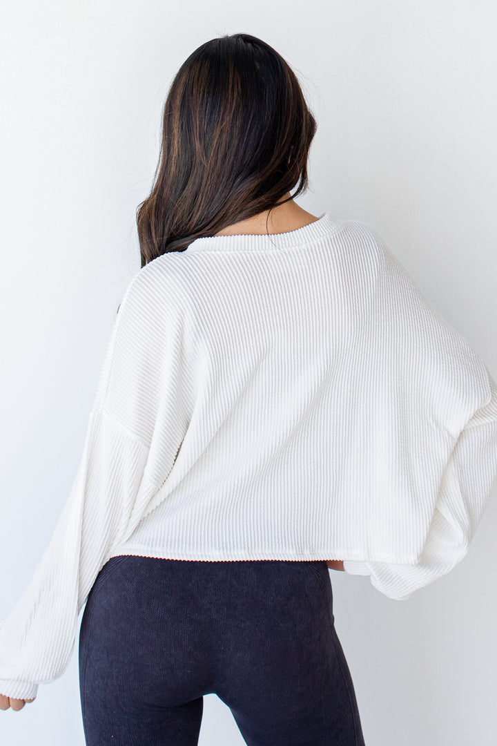 Cropped Corded Pullover in white back view