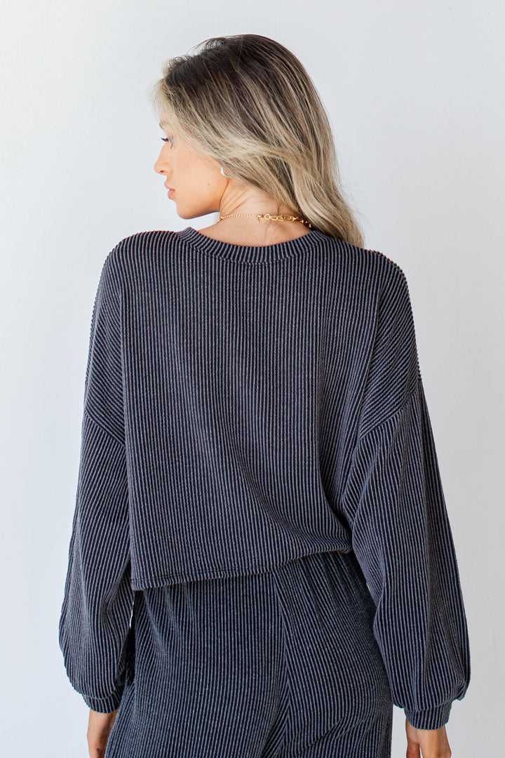 Cropped Corded Pullover in charcoal back view