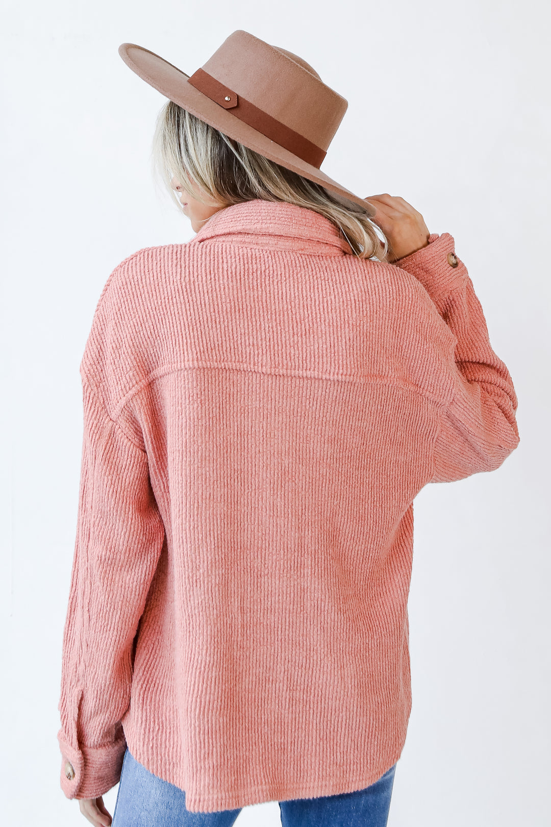 Corded Shacket in blush back view