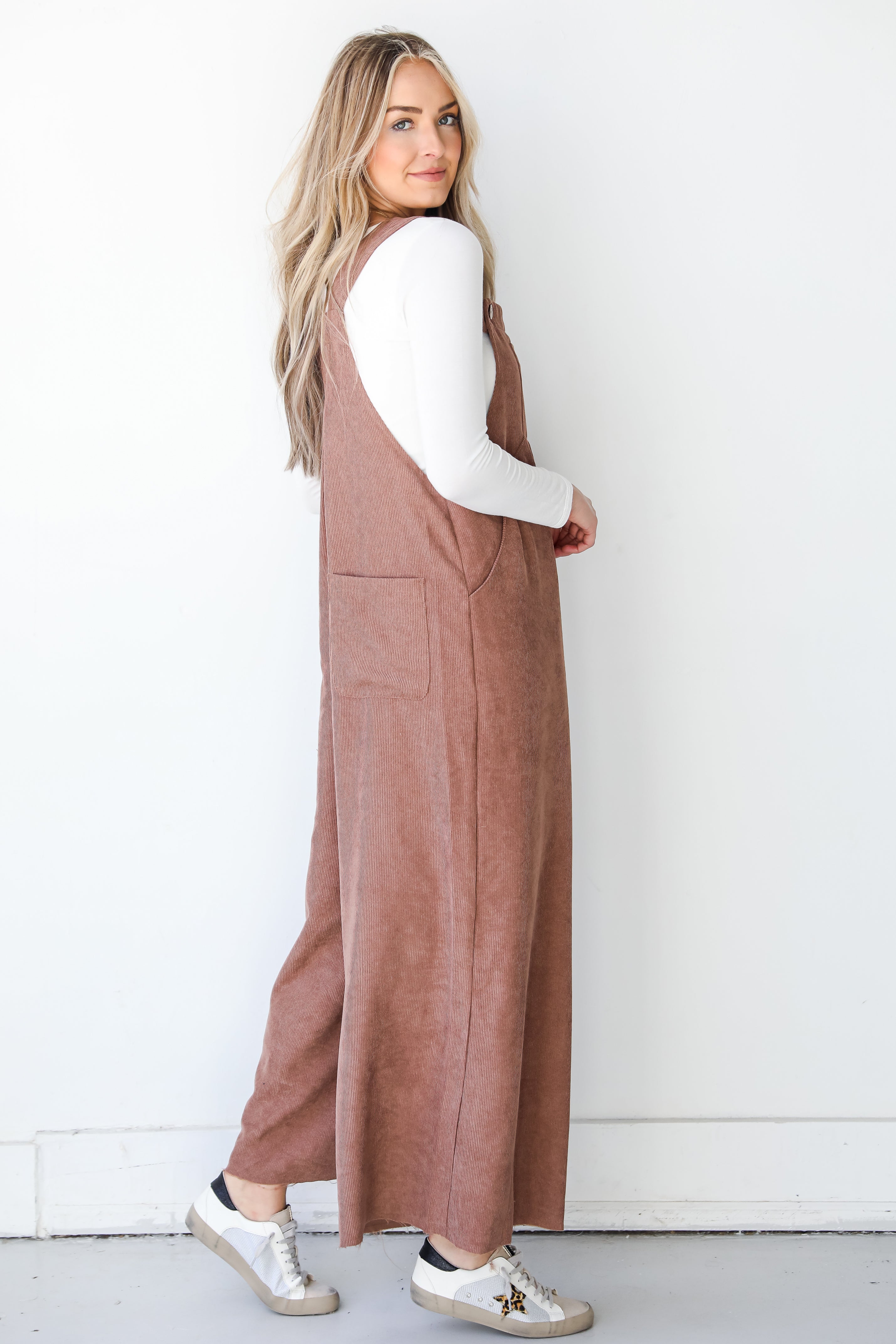 brown Corduroy Jumpsuit side view