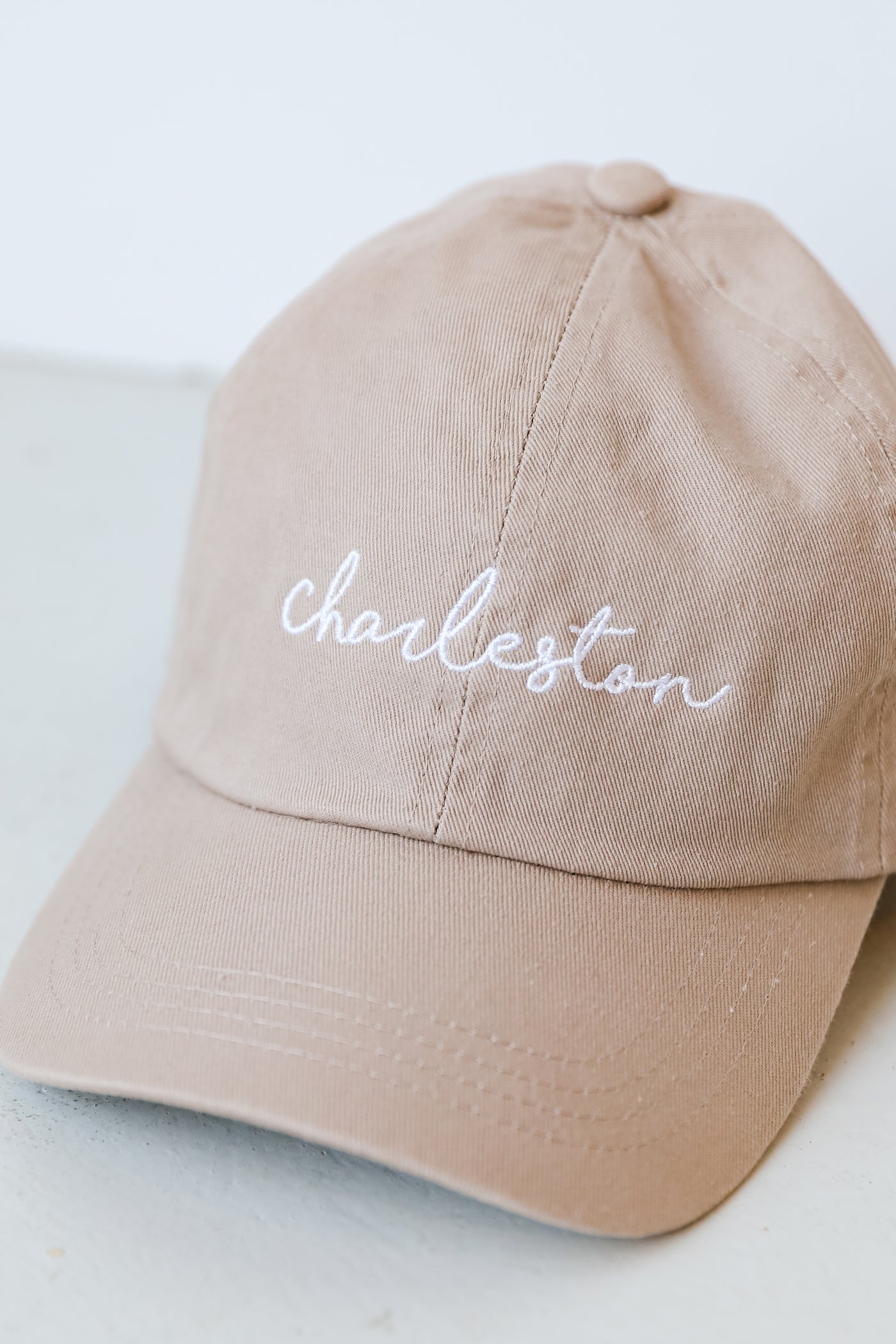 taupe Charleston Embroidered Hat close up