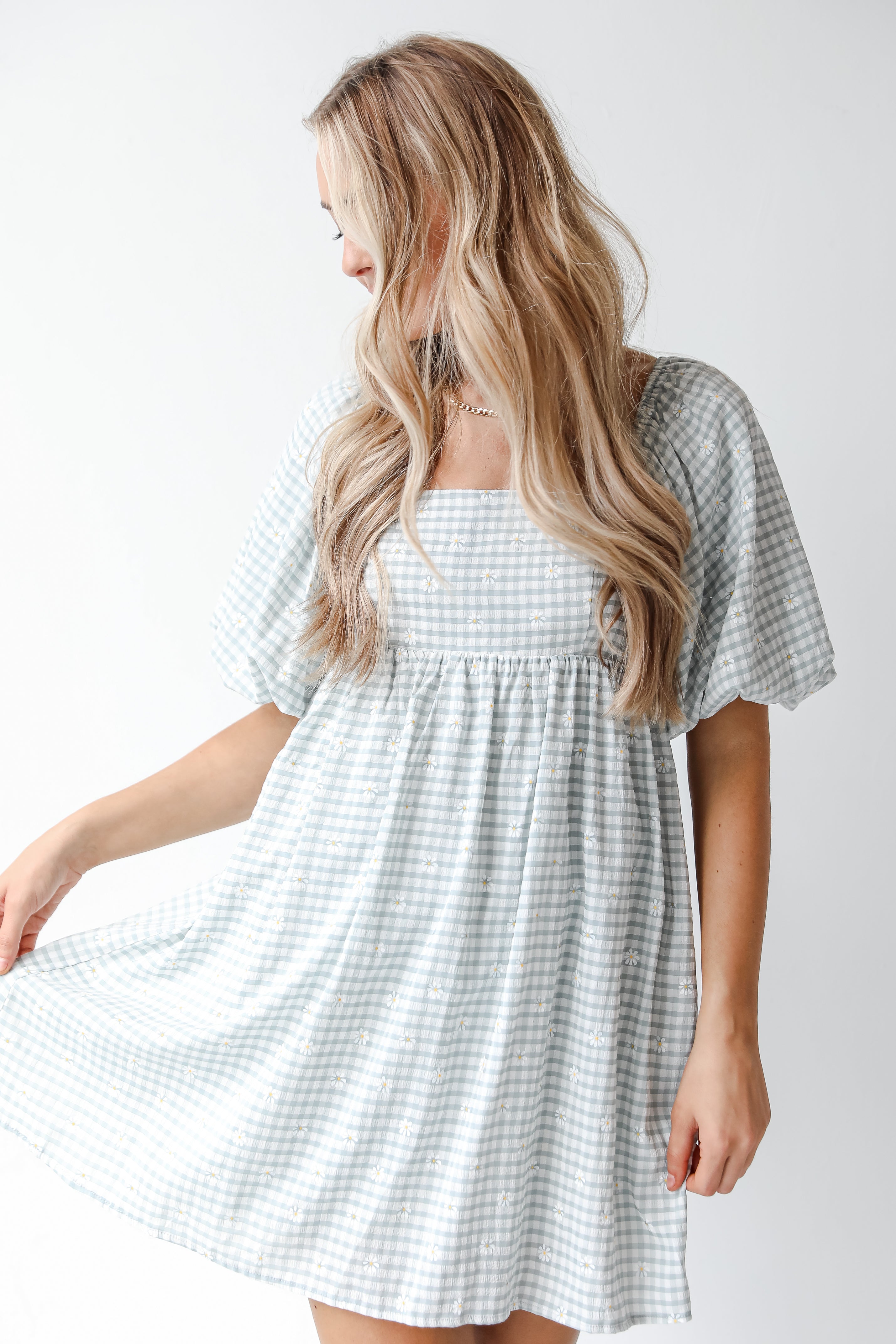 gingham dress on model