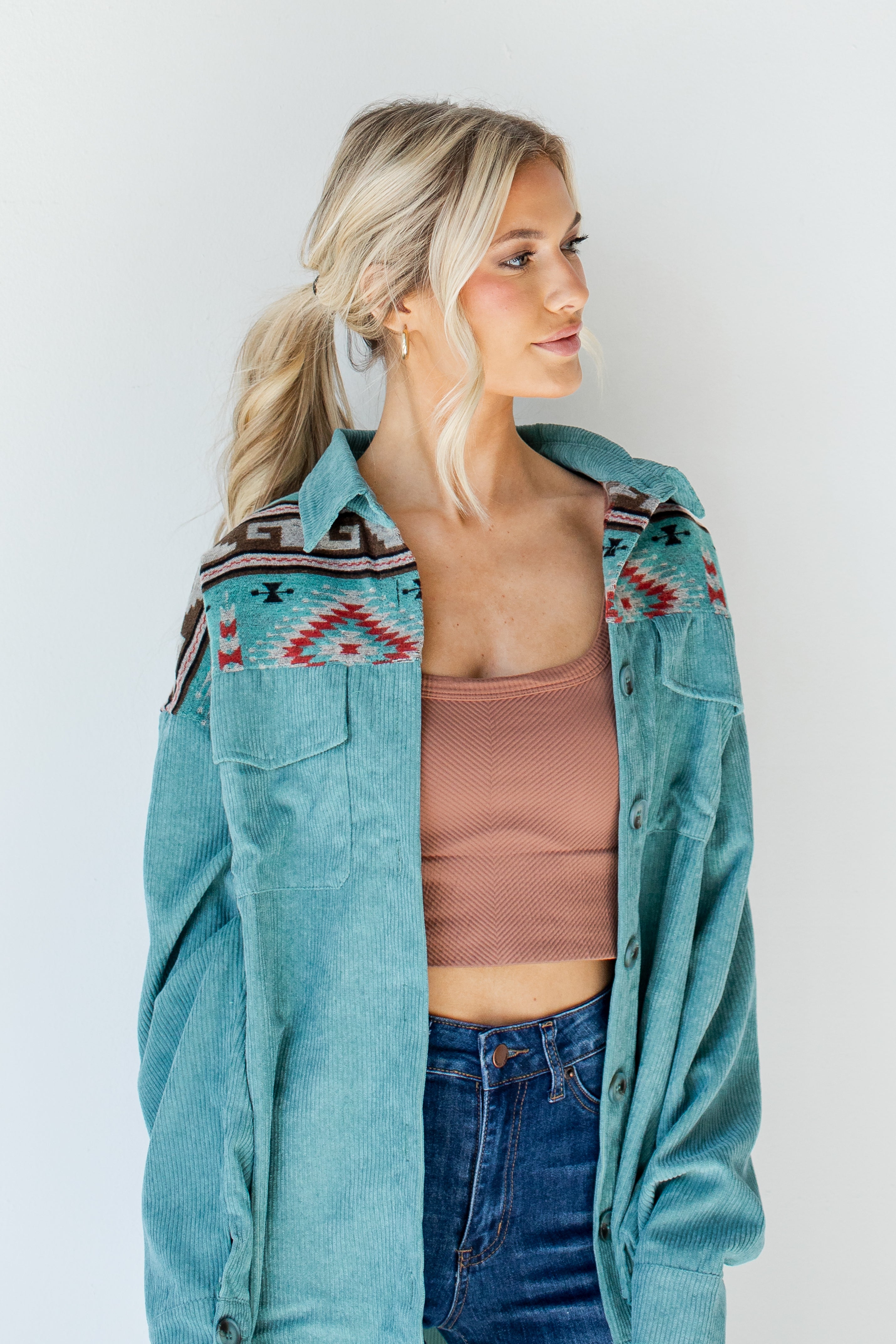 Aztec Corduroy Shacket front view
