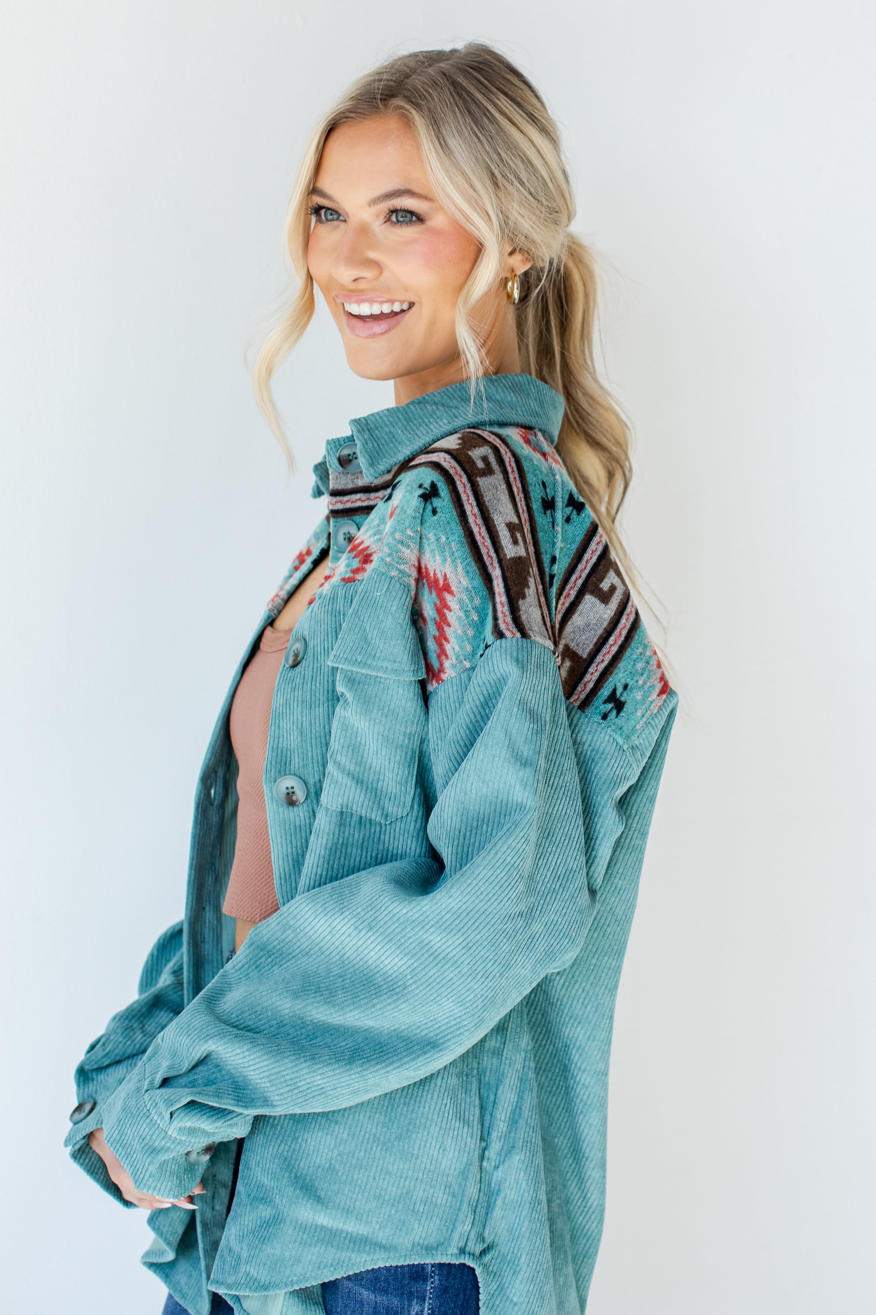 Aztec Corduroy Shacket side view