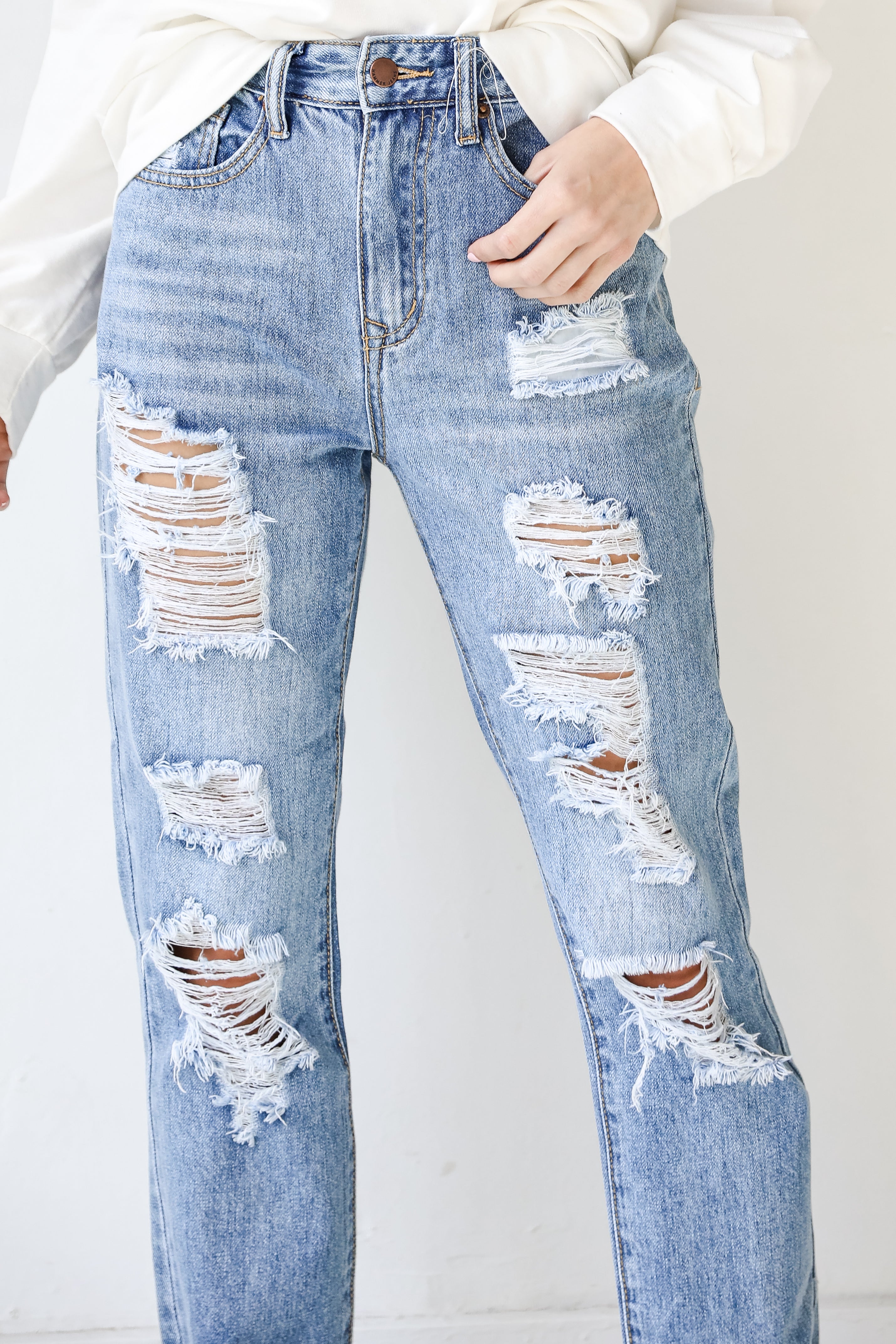 Distressed Boyfriend Jeans close up