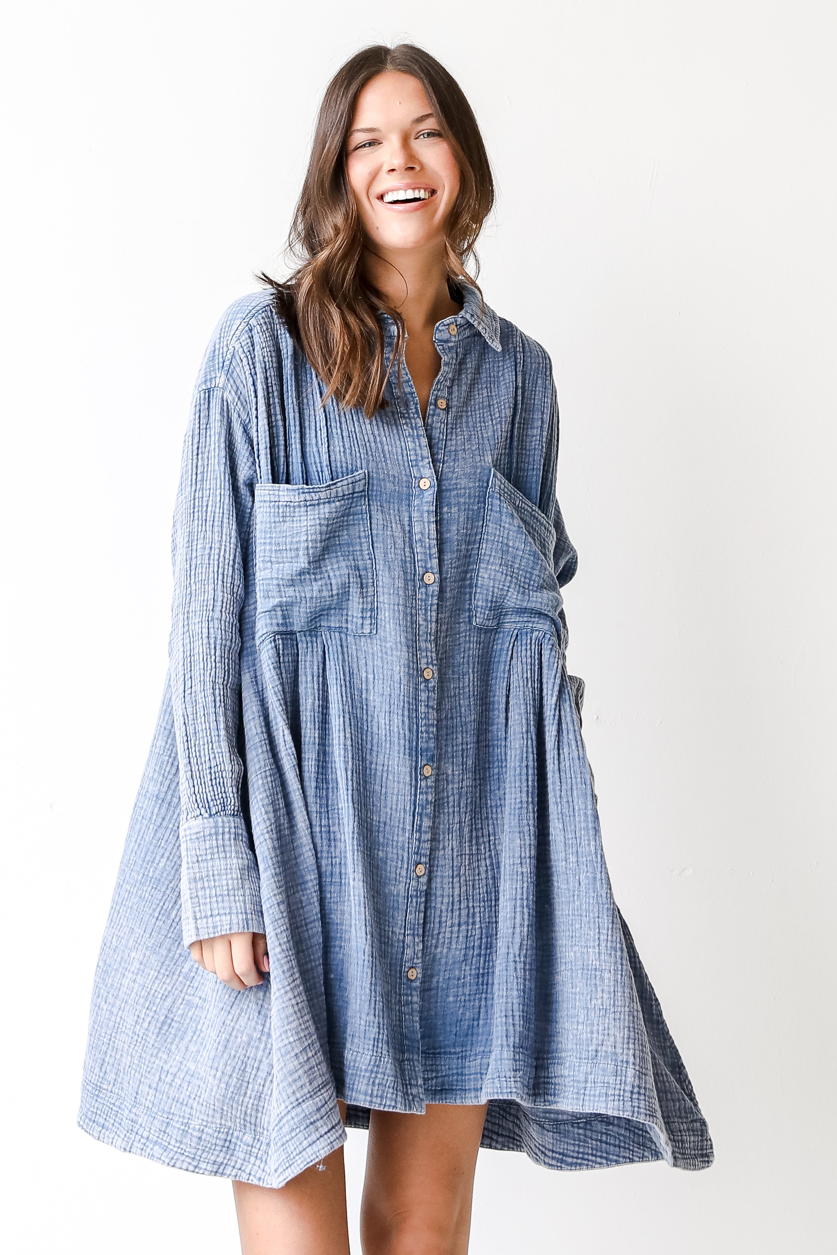 Linen Mini Dress front view on model