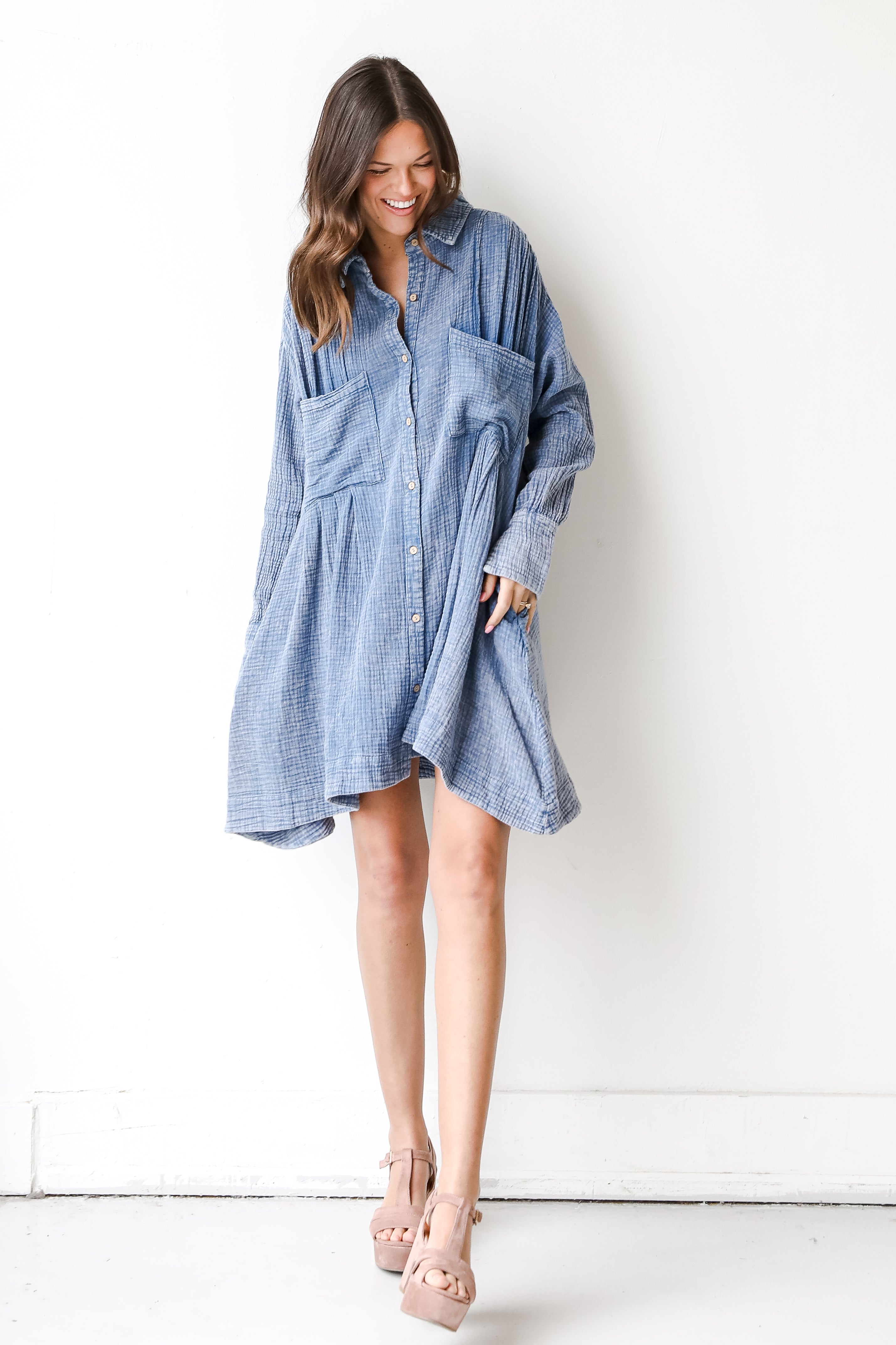 Linen Mini Dress on dress up model