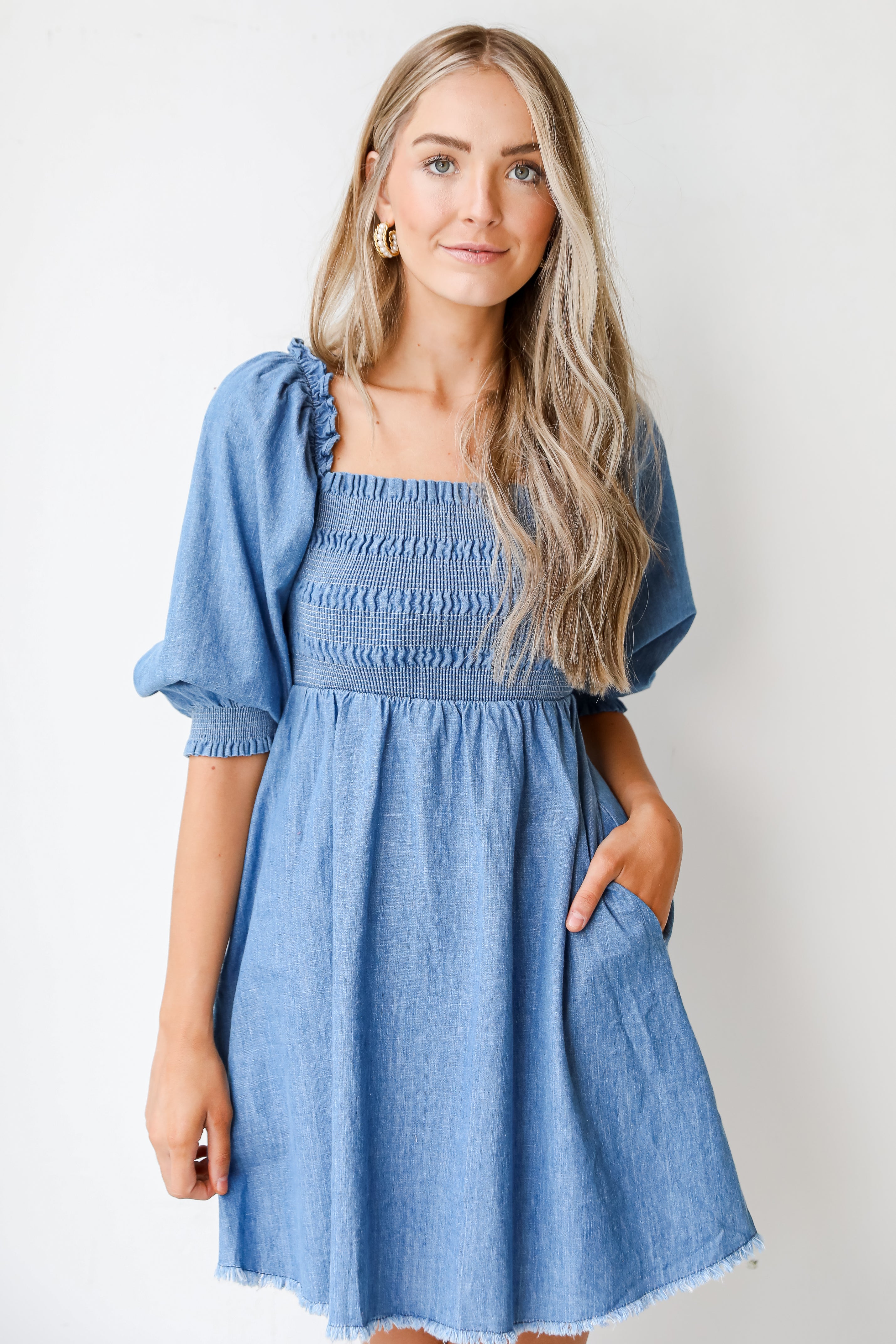 Smocked Denim Dress