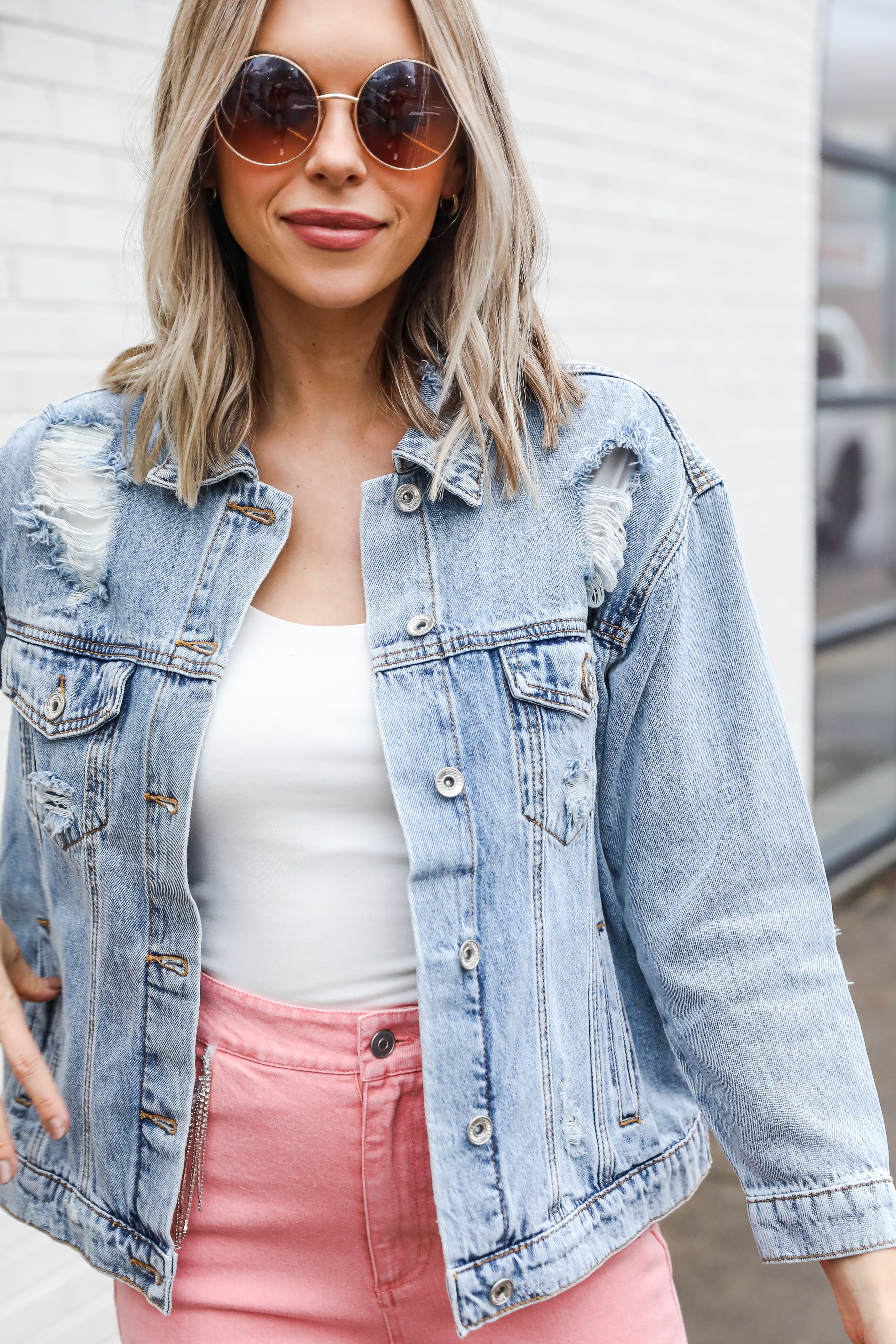 Distressed Denim Jacket front view