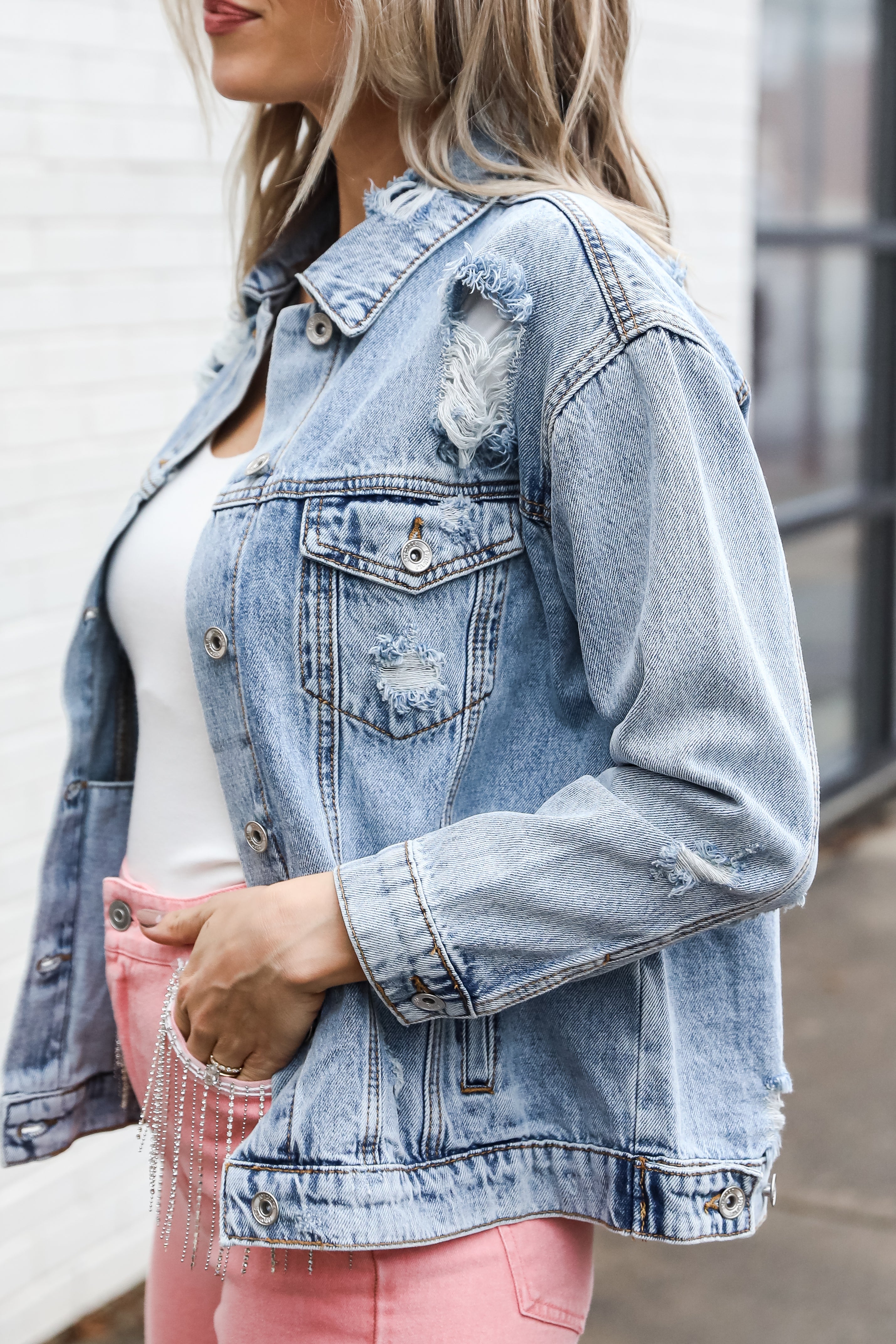 Distressed Denim Jacket side view