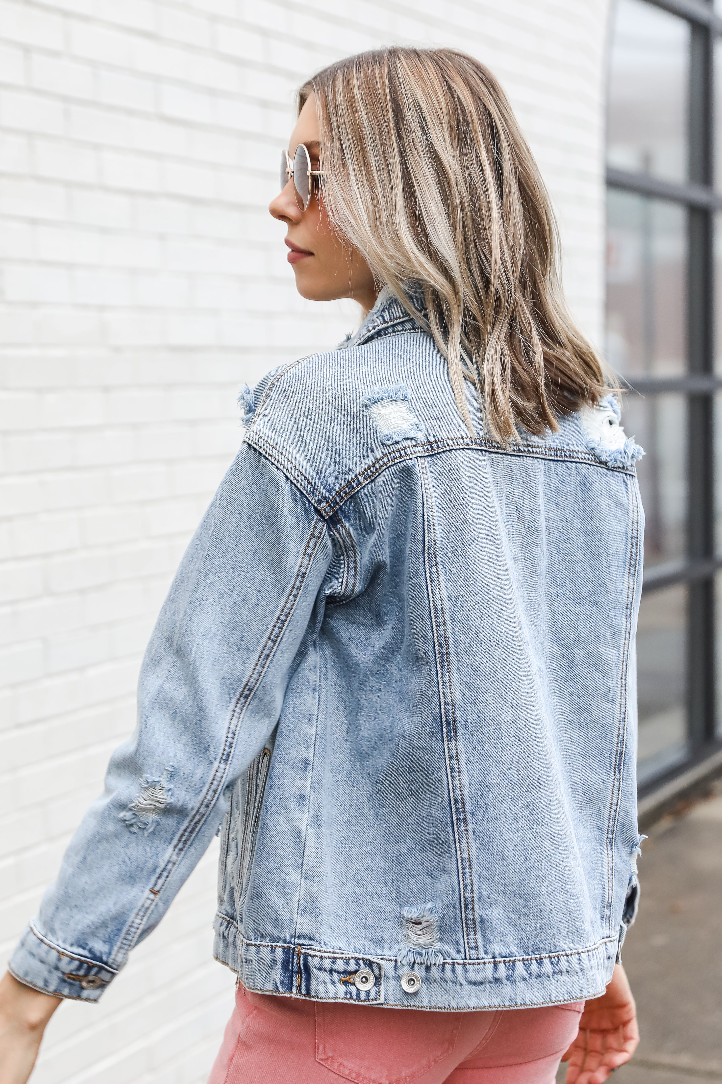 Distressed Denim Jacket back view