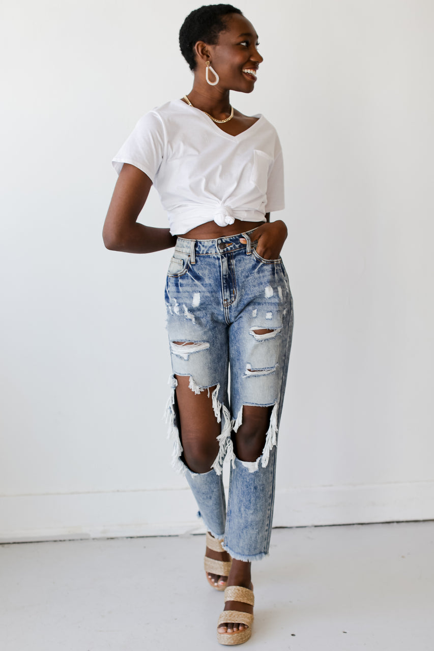 Emmy High Waist Distressed Boyfriend Jeans