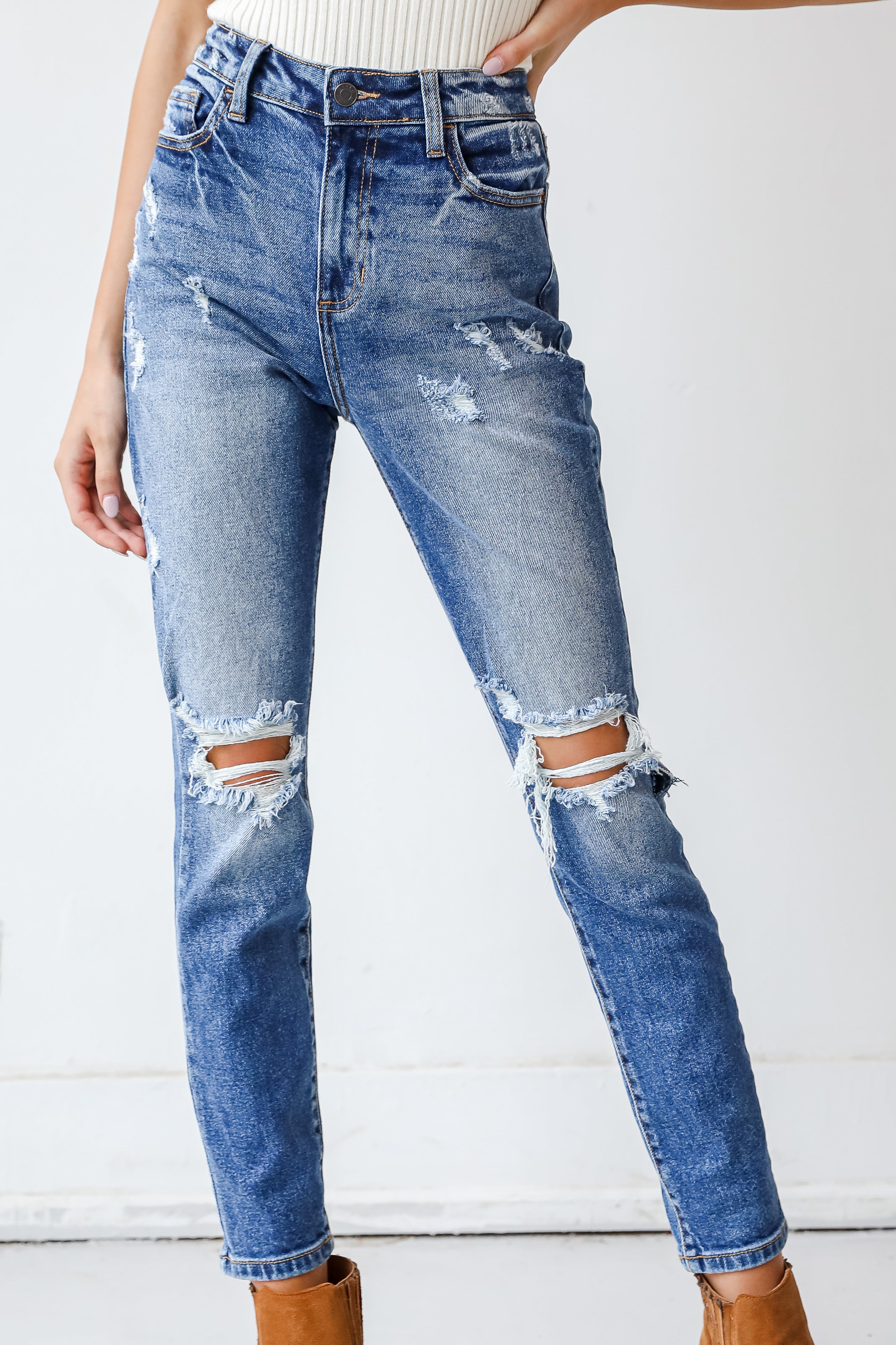 Caroline Distressed Mom Jeans