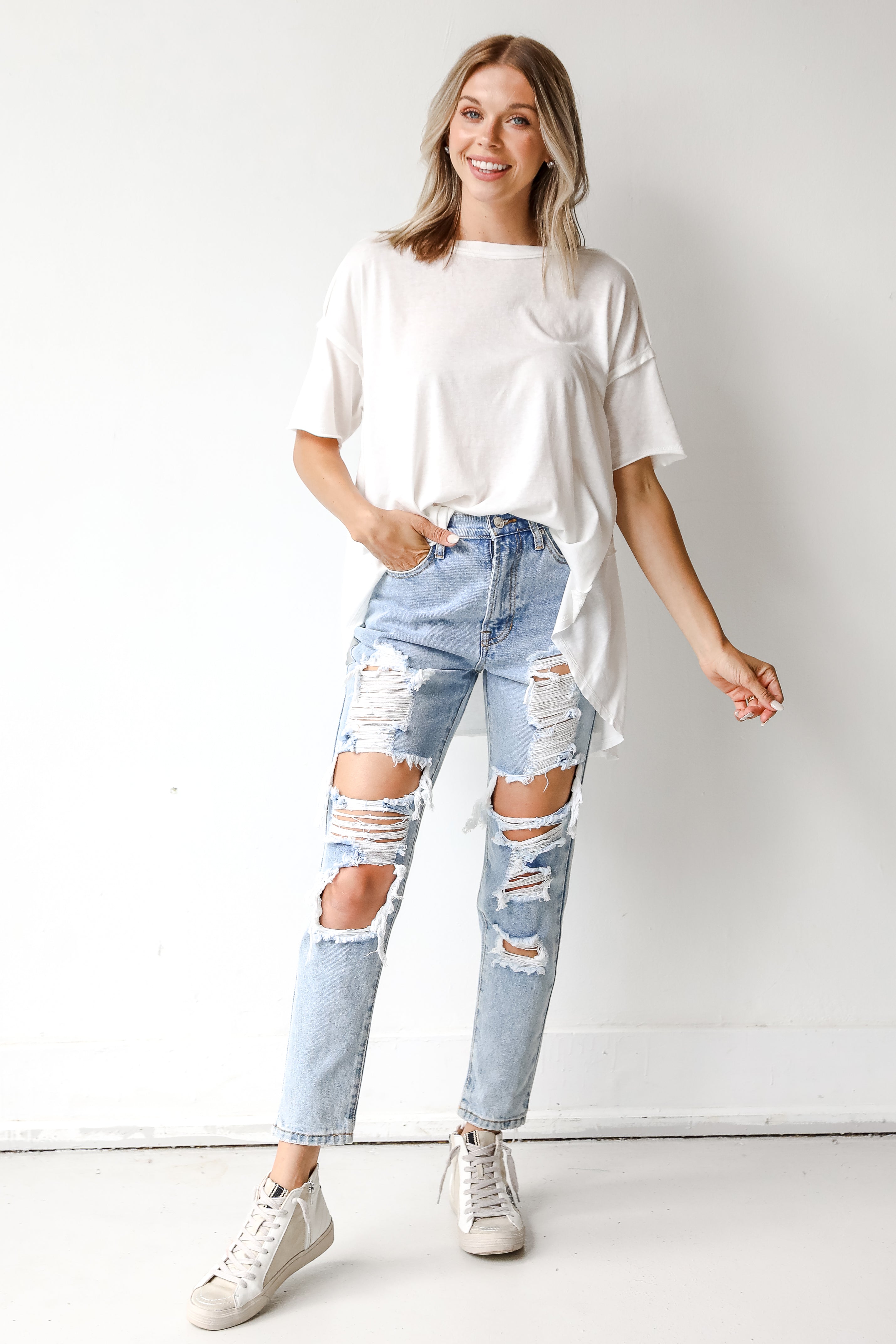 Distressed Mom Jeans front view