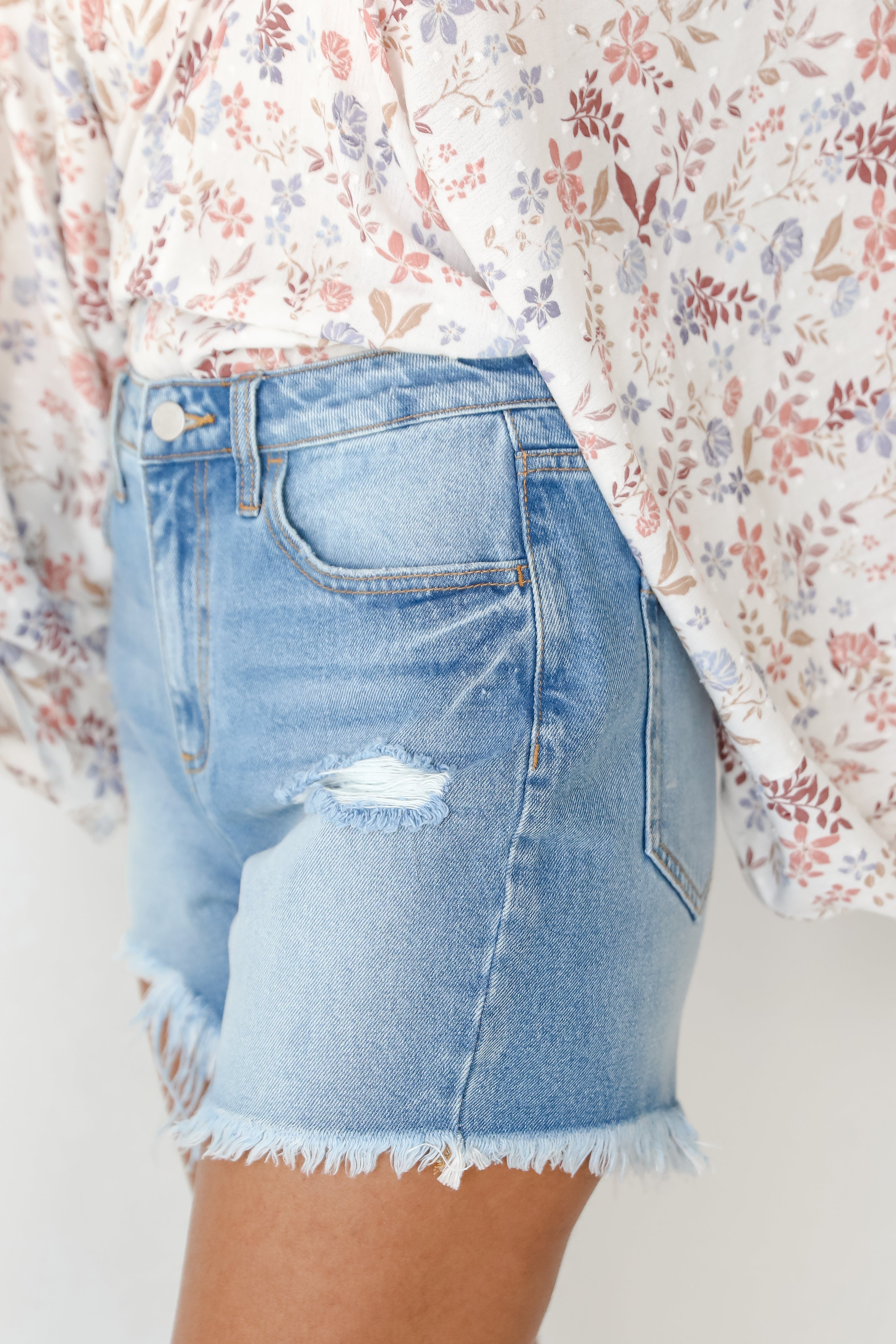 Distressed Denim Shorts side view