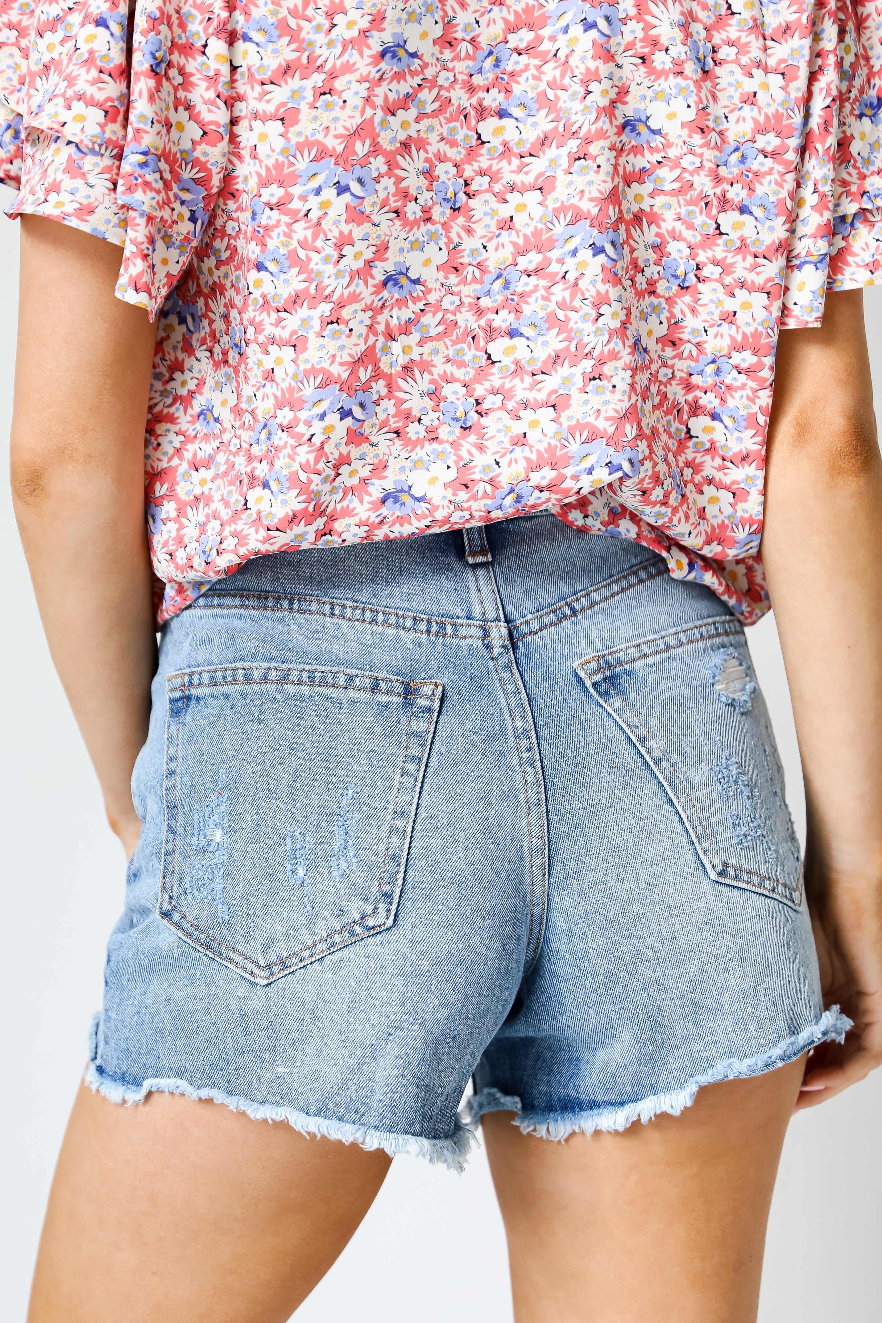 Distressed Denim Shorts back view