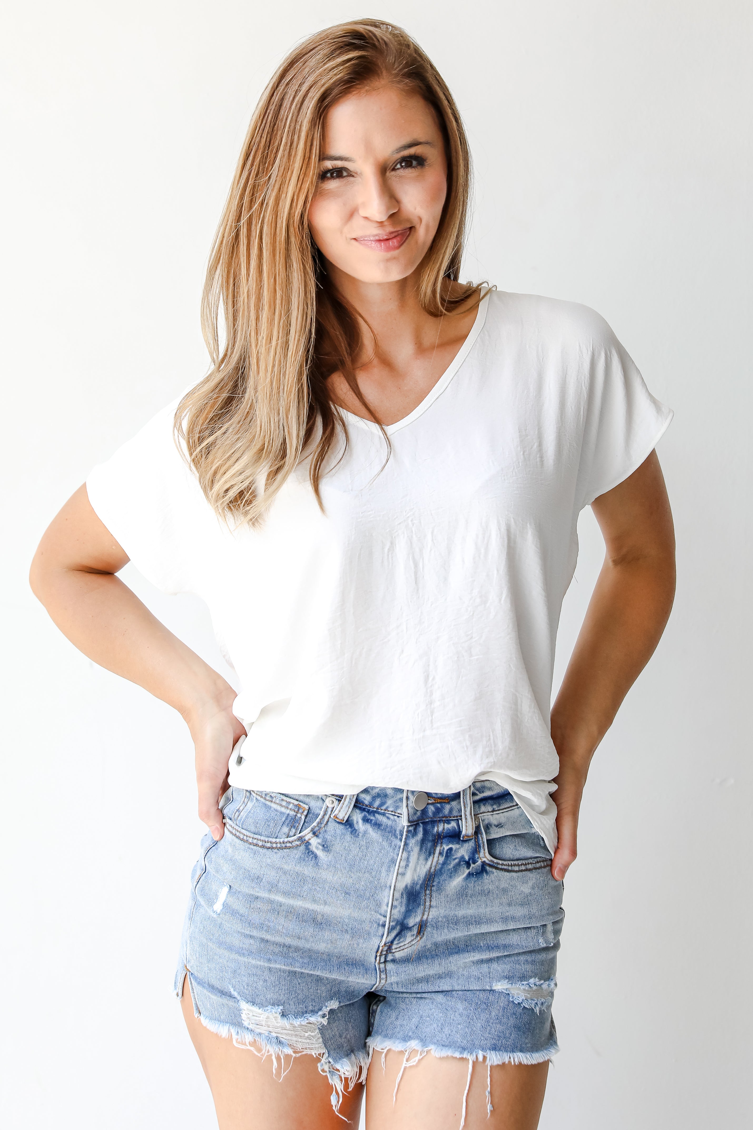 Distressed Denim Shorts front view