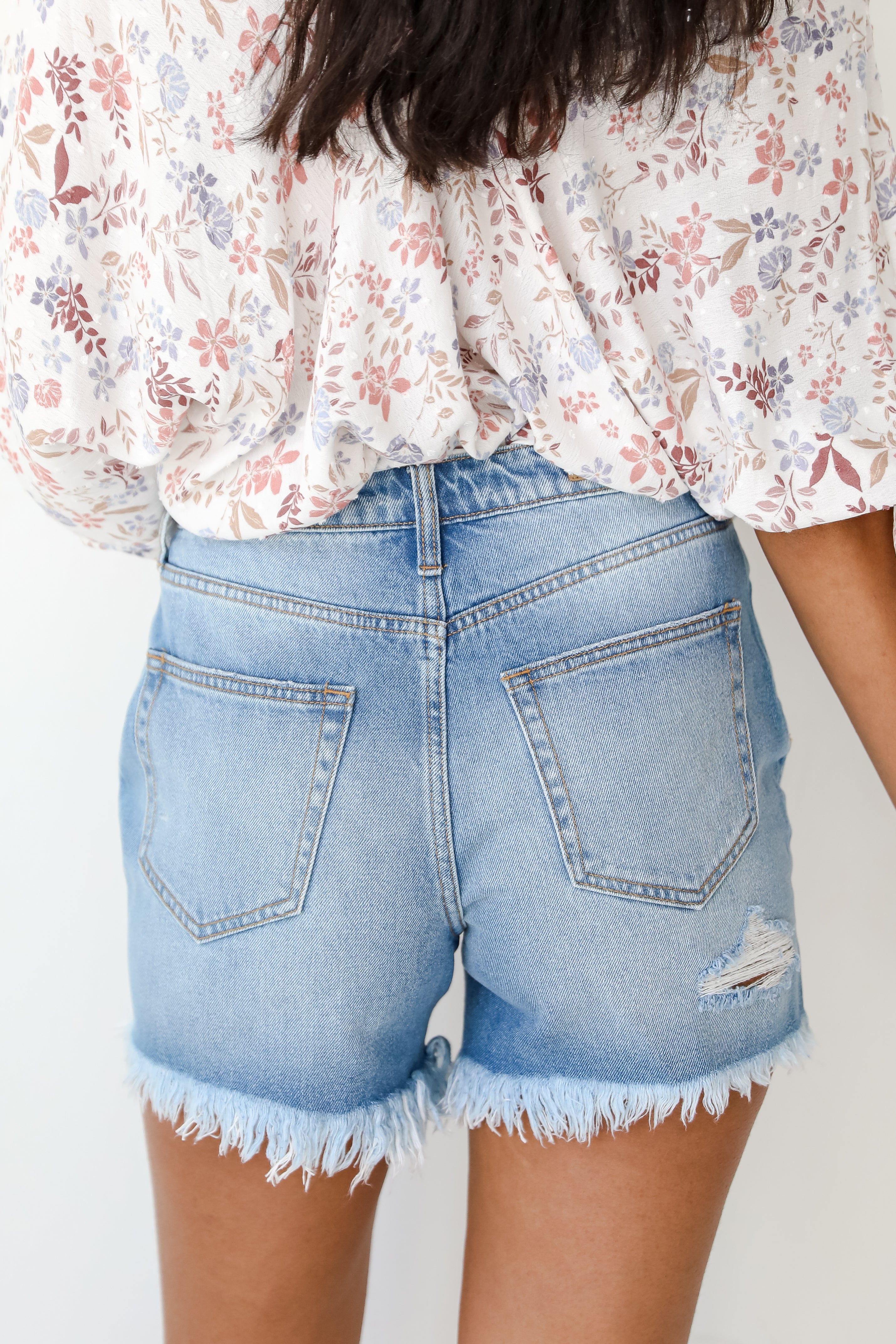 Distressed Denim Shorts back view