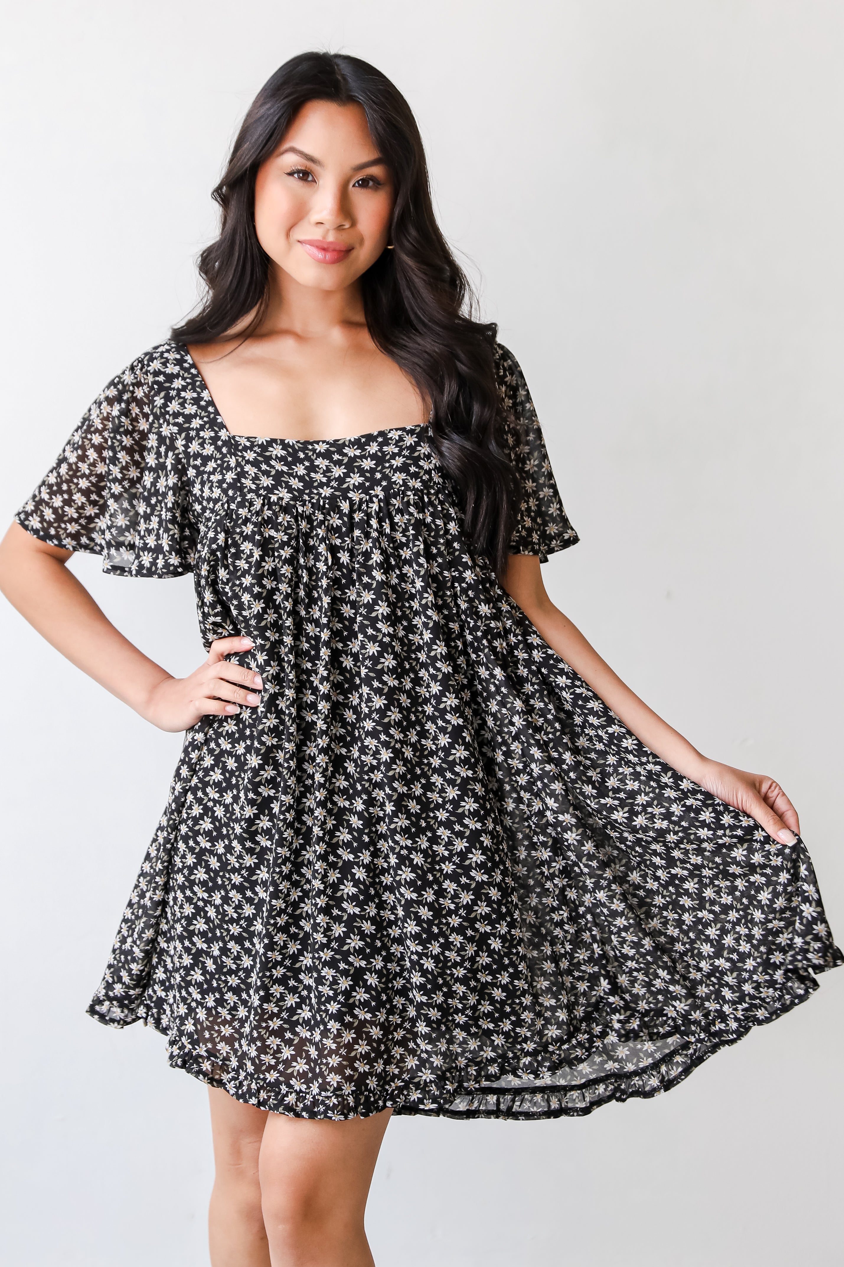 Floral Mini Dress in black