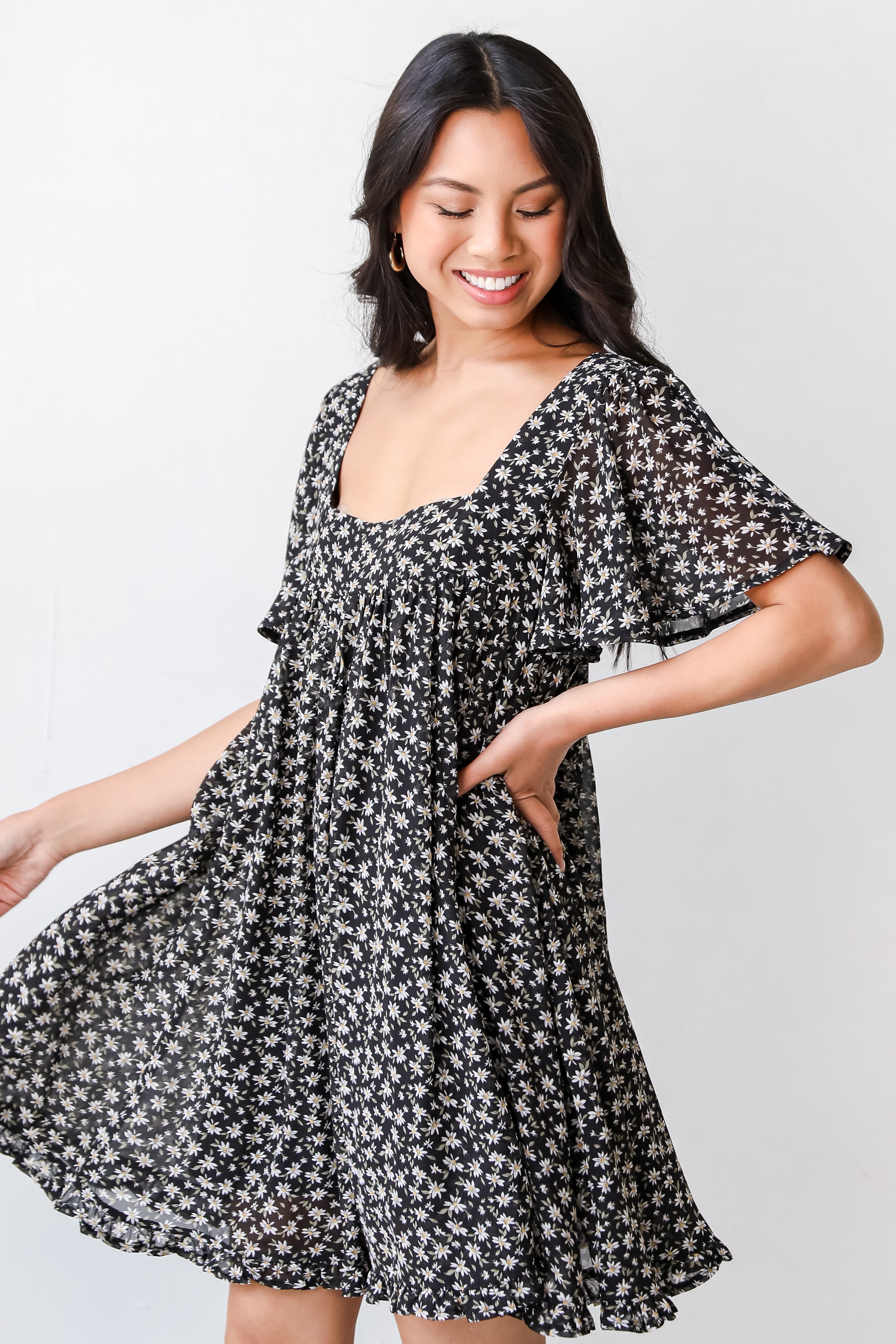 Floral Mini Dress in black side view