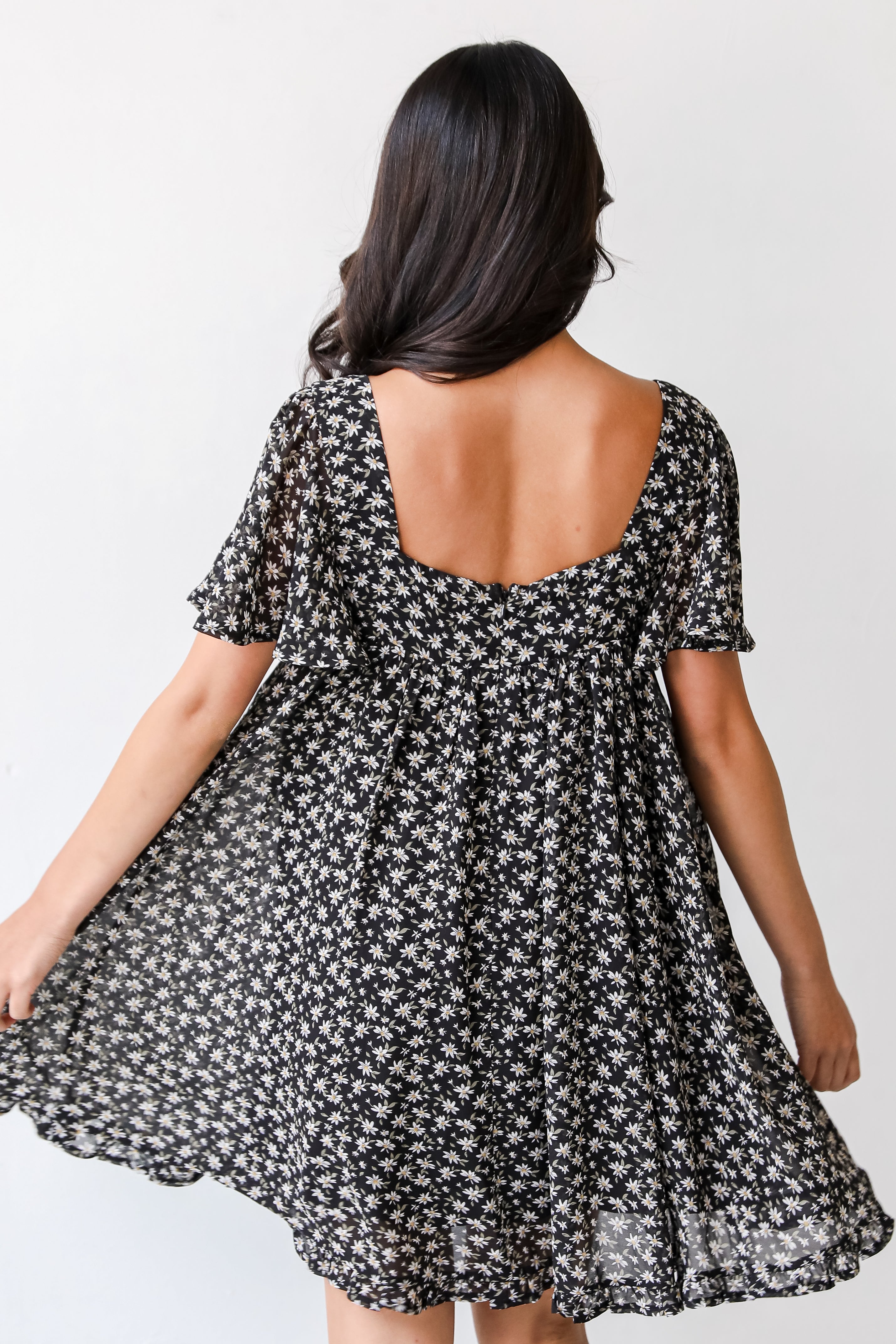 Floral Mini Dress in black back view