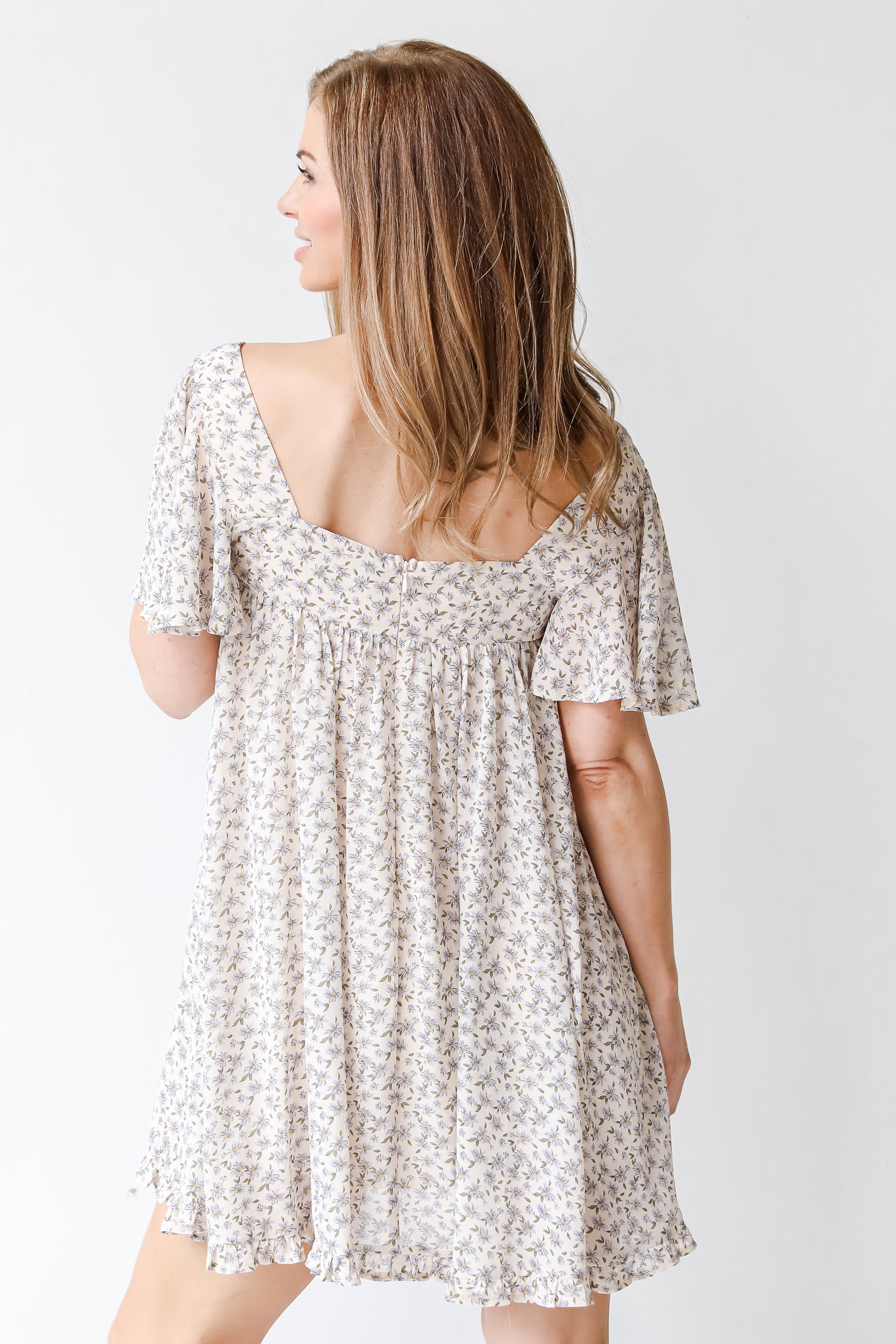 Floral Mini Dress in ivory back view
