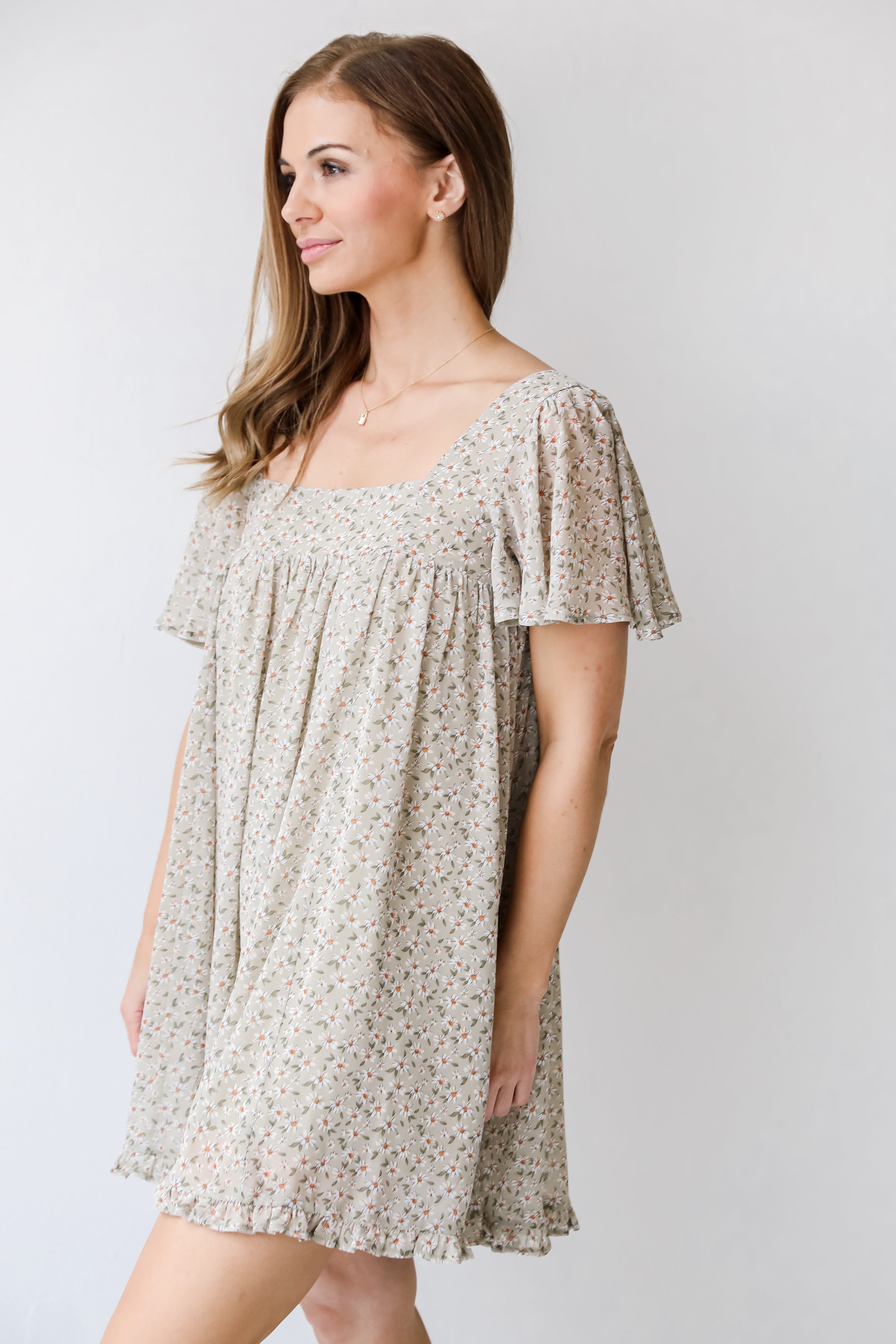 Floral Mini Dress in sage side view