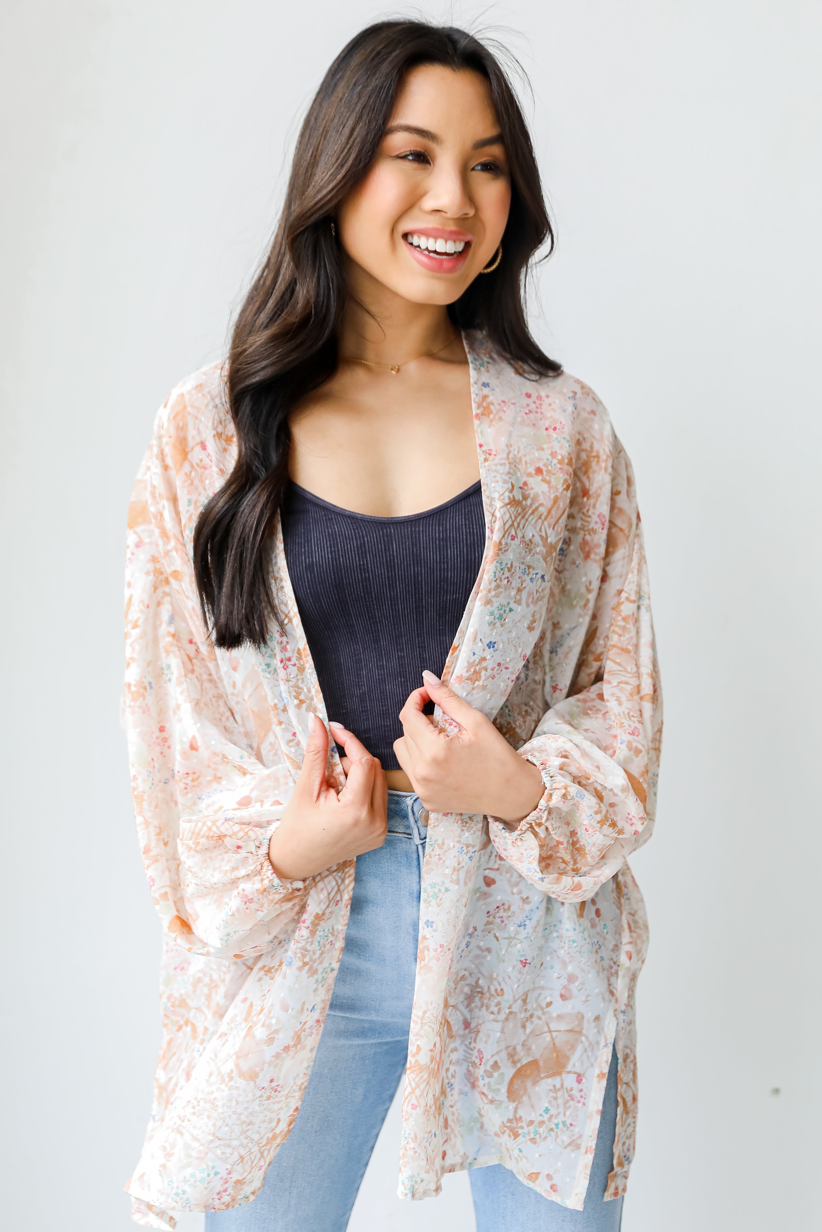 Floral Kimono on model