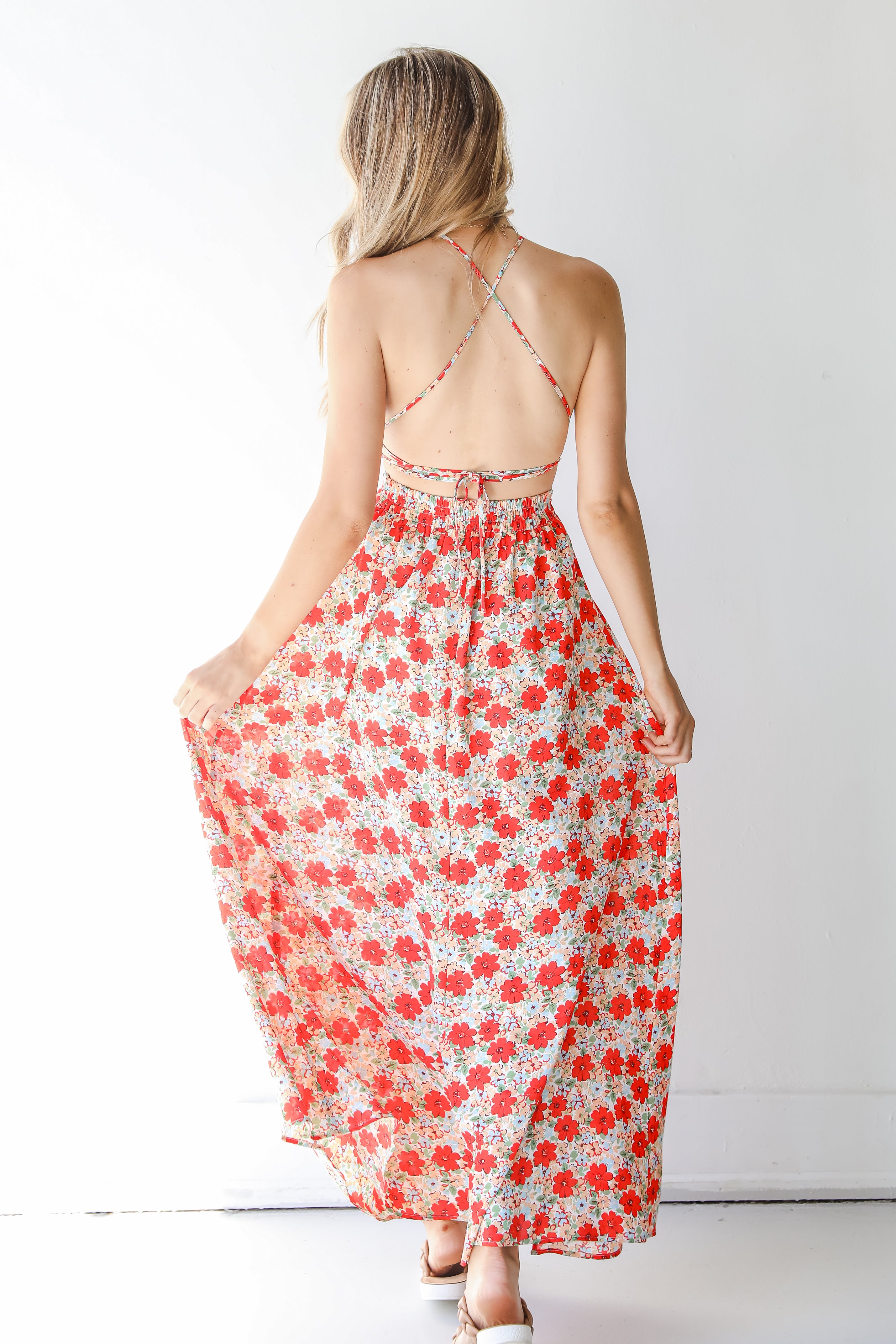 Floral Maxi Dress in red back view