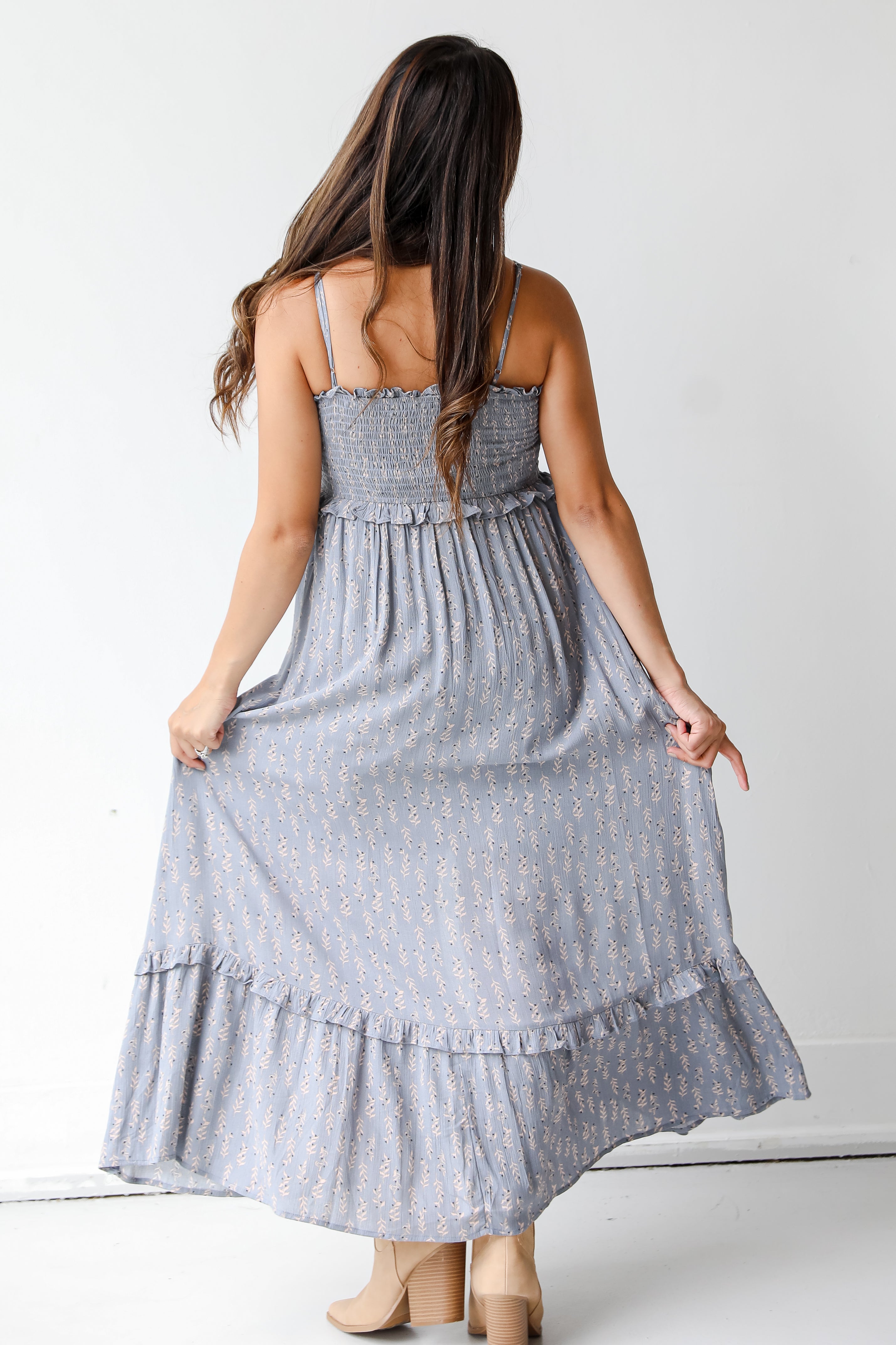 blue midi dress back view