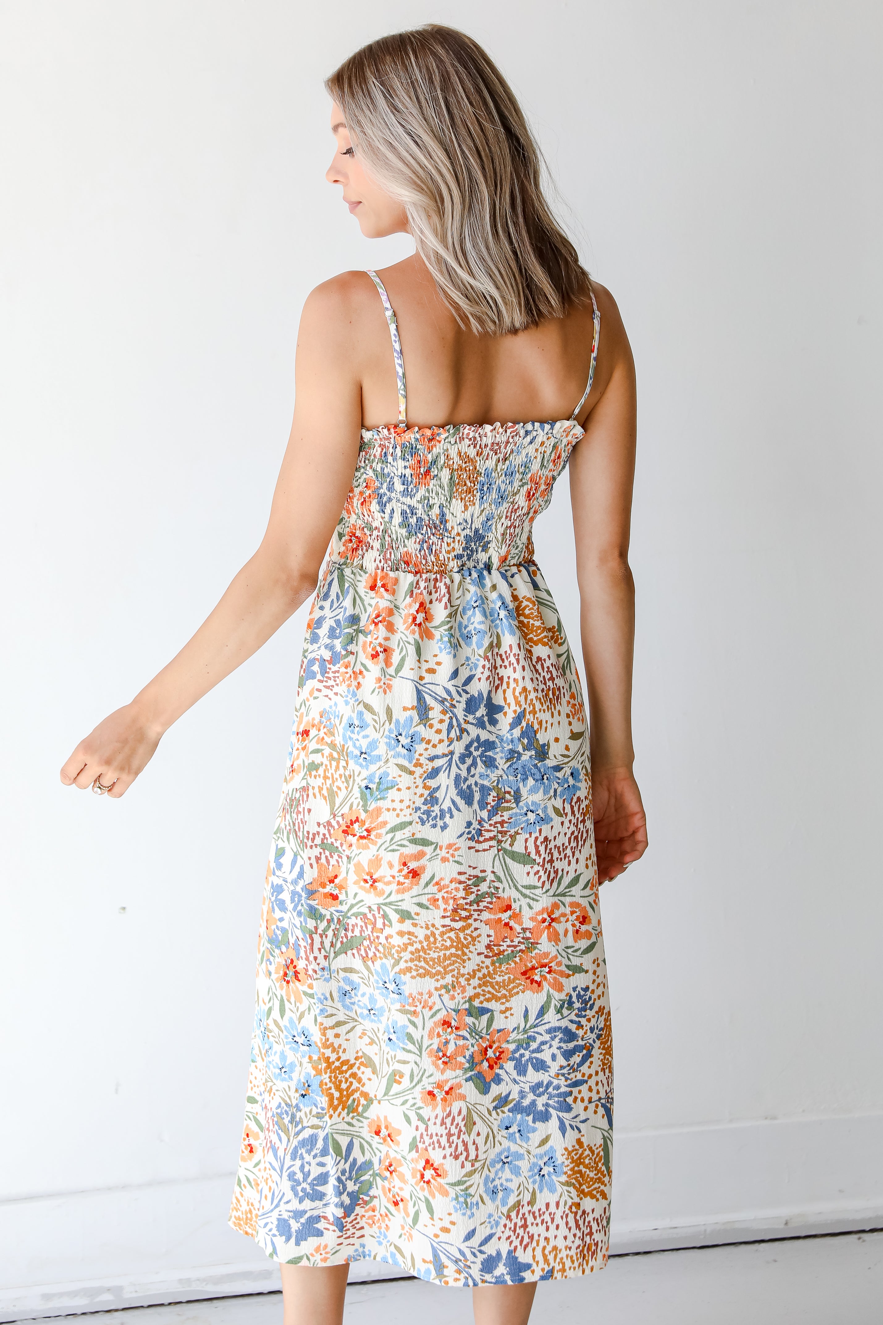 back view of a Floral Midi Dress